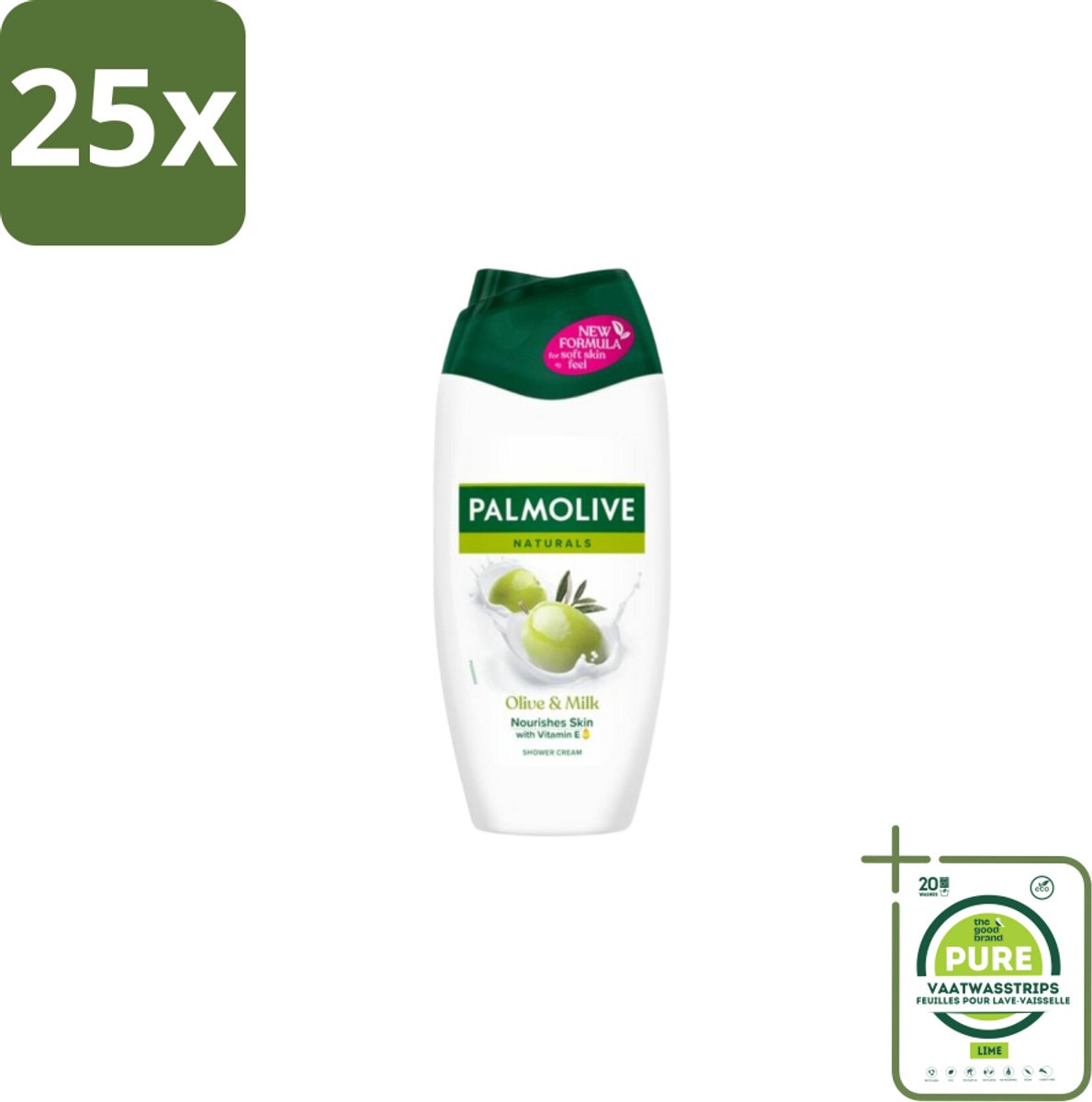 25 x Palmolive Naturals - Olijf & Melk - Douchecrème - Natuurlijk & Verzachtend - 250 ml - Grootverpakking - Douchecrème - Olijf & Melk - Natuurlijke Ingrediënten - Vegan - Hydraterende