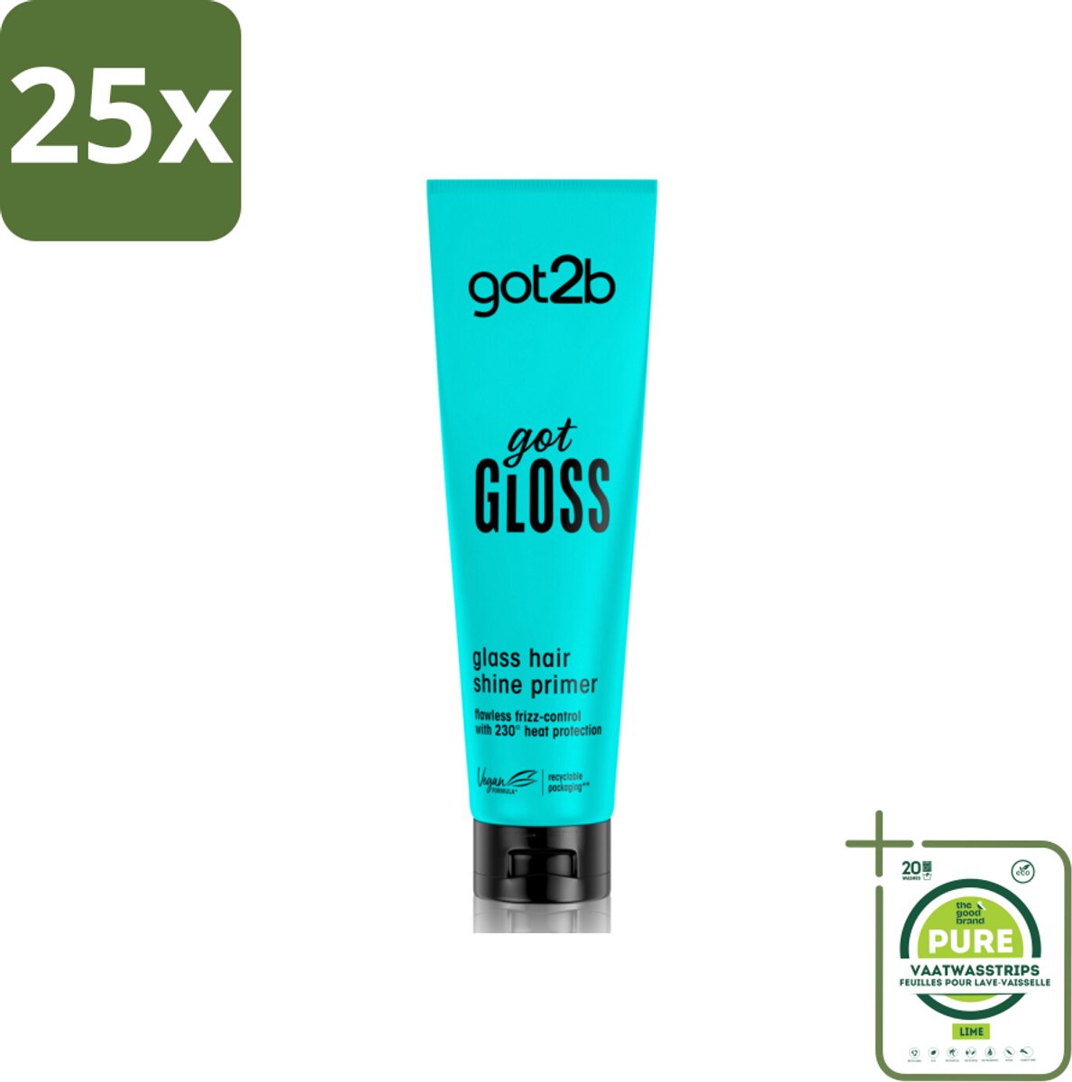 25 x Got2B - Haarprimer - Got Gloss - 150 ml - Grootverpakking - Haarprimer - Glans - Pluiscontrole - Hittebescherming - Haarstyling