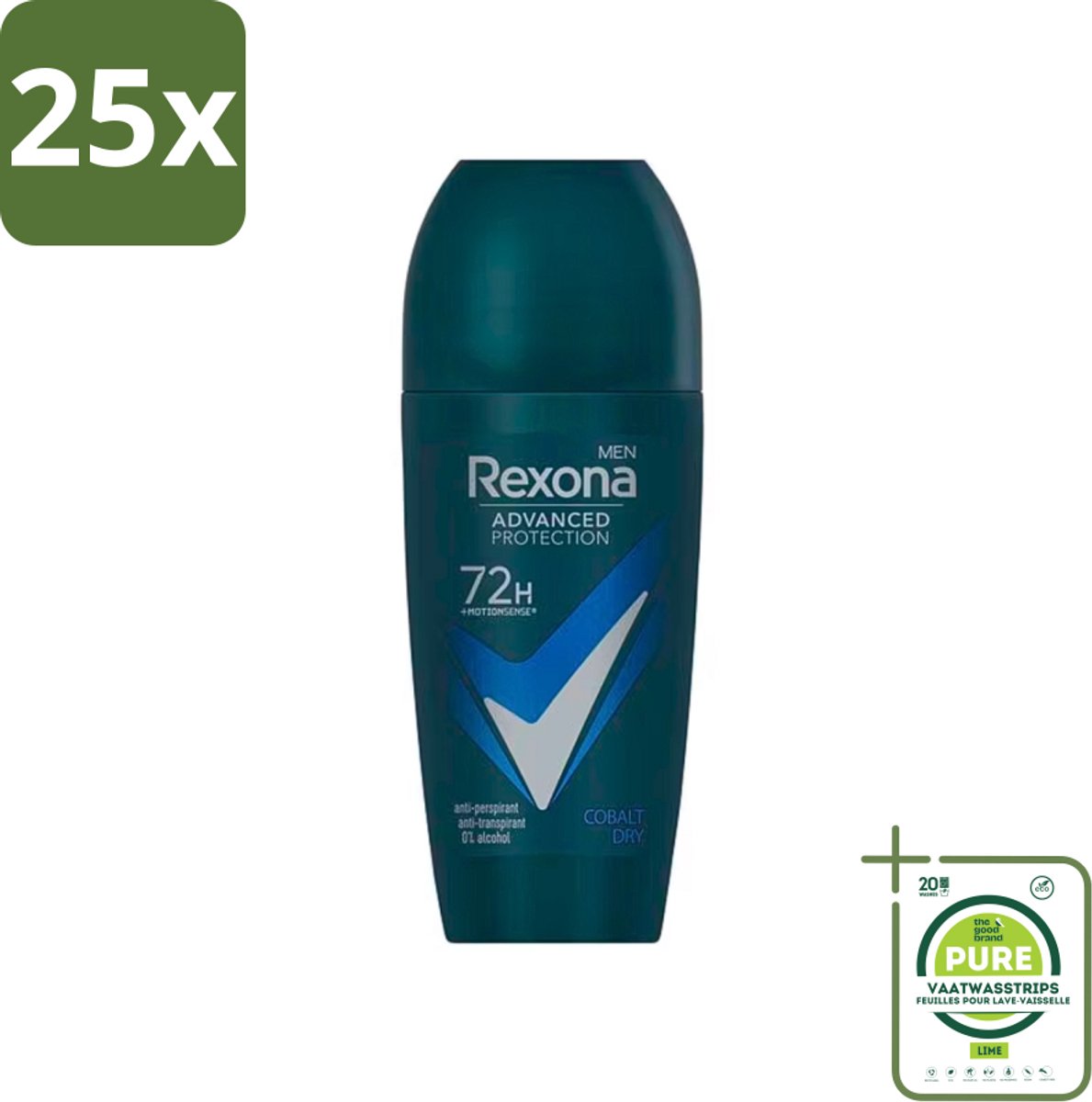 25 x Rexona Men - Deodorant Roller - Advanced Protection Dry Cobalt - Langdurige Frisheid - 50 ml - Grootverpakking - Anti-transpirant - Deodorant - Zweet - Geur - Mannen