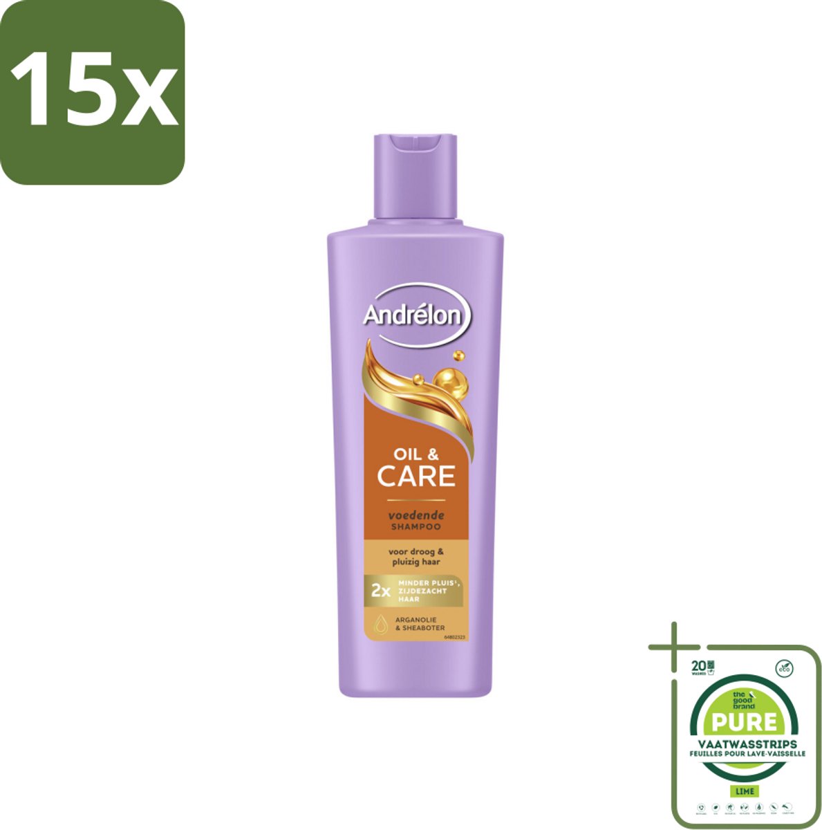 15 x Andrélon – Shampoo – Oil & Care – 250 ml - Grootverpakking - Droog Haar - Pluis - Haar Verzorging - Haar Voeding - Arganolie