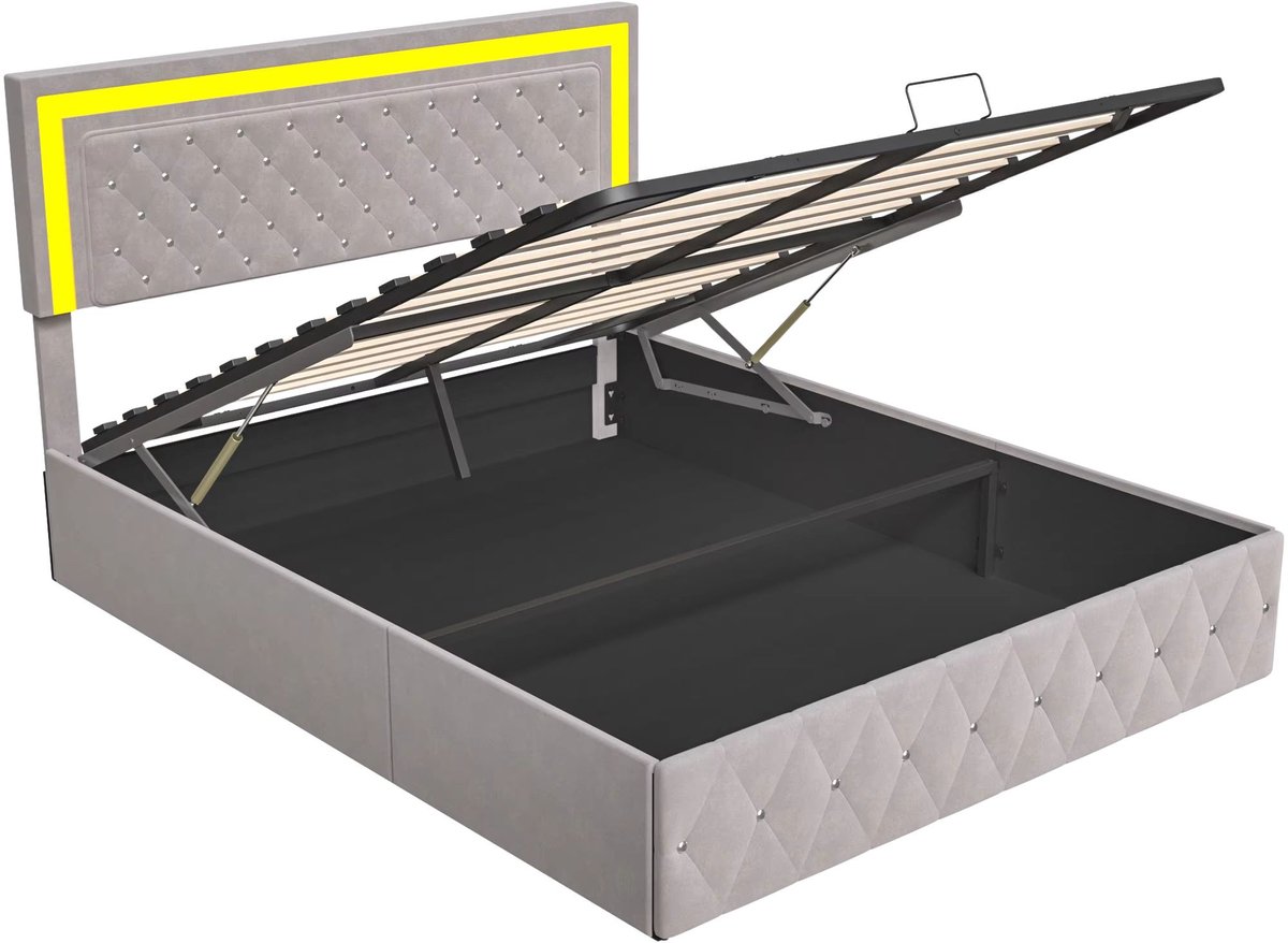Gestoffeerd Tweepersoonsbed 140x200 cm Beige - met Opbergruimte, Hoofdbord