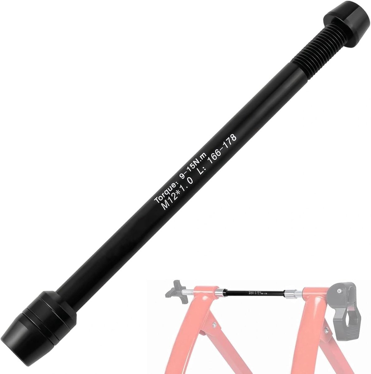 Steekasadapter voor fietstrainer, M12 × 1.0 aluminium, schroefdraadafstand 166-178 mm, geschikt voor diverse fietsen en trainers