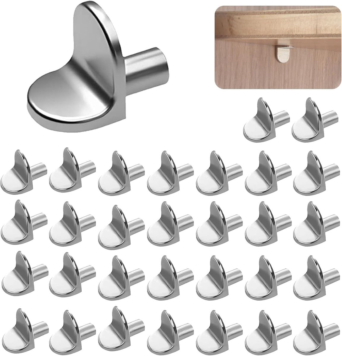 SnelShoppen - 50 Stuks 5mm Standaard Plugs, Massief Zinklegering L Vormige Plankdragers, Roestbestendige Wandplanksteunen voor Keukenmeubels