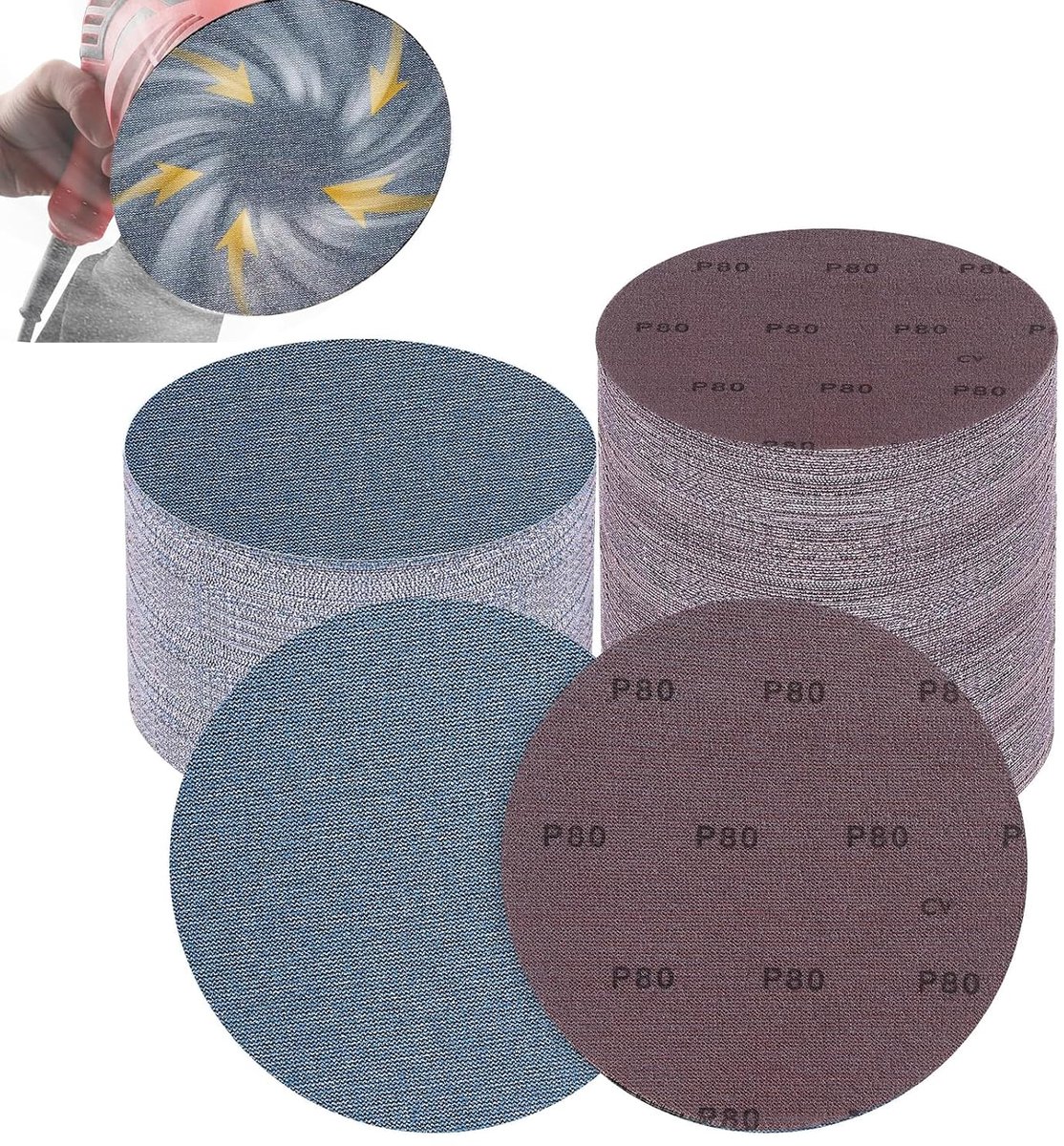 SnelShoppen - Pack van 25 Schuurpapier 225 mm, Ceramisch Schuurgrit 80, Schuurdiscs voor Random Sanders en Gipsplaten Sanders