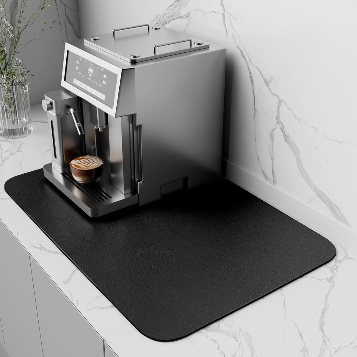 SnelShoppen - Koffiemaker Antislip, Antislip Ondergrond Sneldrogende Mat, Koffiemaker Druppelmat Droogmat voor Koffiemachine (43x80cm, Zwart)