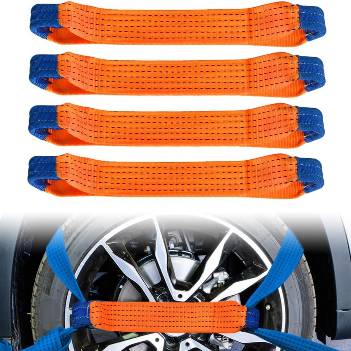 SnelShoppen - Pack van 4 Velgriemen, Auto Wielriem 40 cm, Oranje Spanbanden, Breedte 5 cm, Rateltouw voor Auto, 5 Ton Spanning, Voor Transport, Vracht