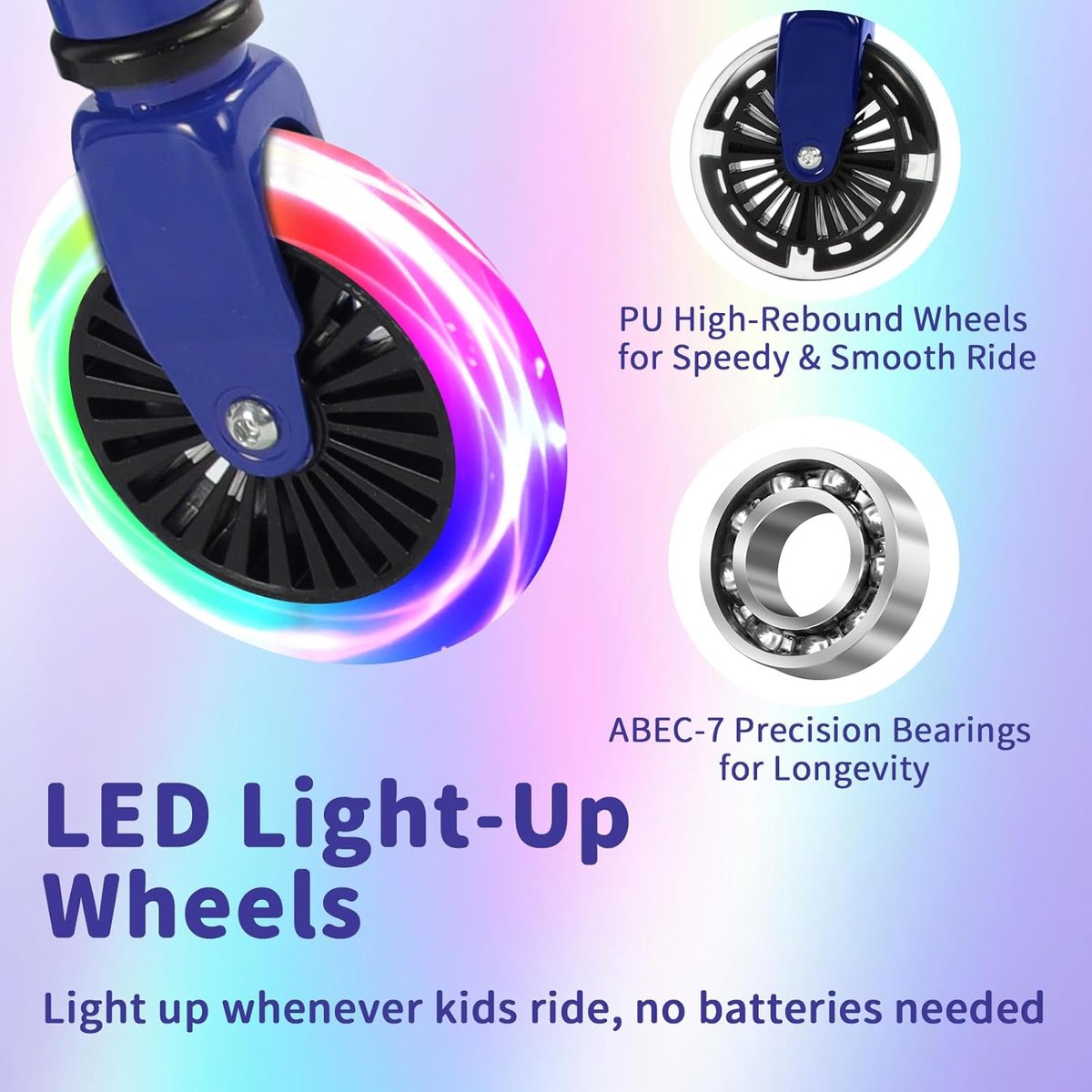 SnelShoppen - Lichtgewicht Opvouwbare Scooter voor Kinderen met Lichtgevende Wielen, Verstelbare Stuurpen en Dek, 2 Wielen, Geschikt voor Meisjes en J