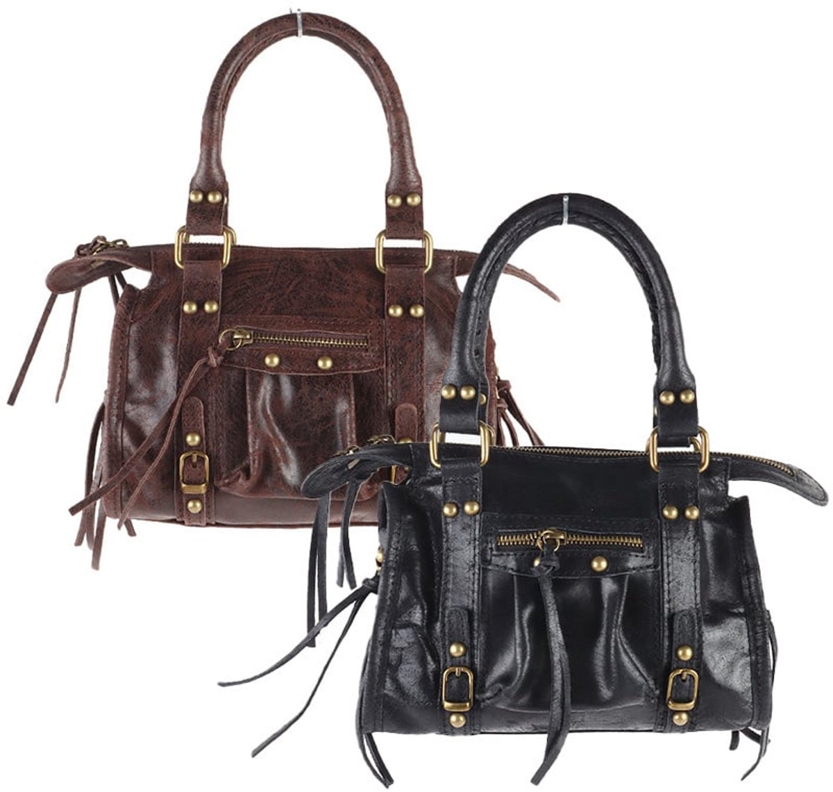 Giuliano lederen handtas Thalia - Dames - Made in Italy - Koffie