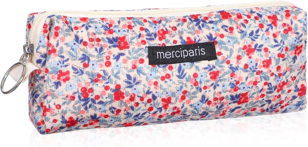 SnelShoppen - Retro Stijl Pennenhouder, Stationery Organizer Tas, Beige, Unisex, Geschikt als Pennenbak, Cosmetica Tas, Portemonnee, Sleuteltas, Flora