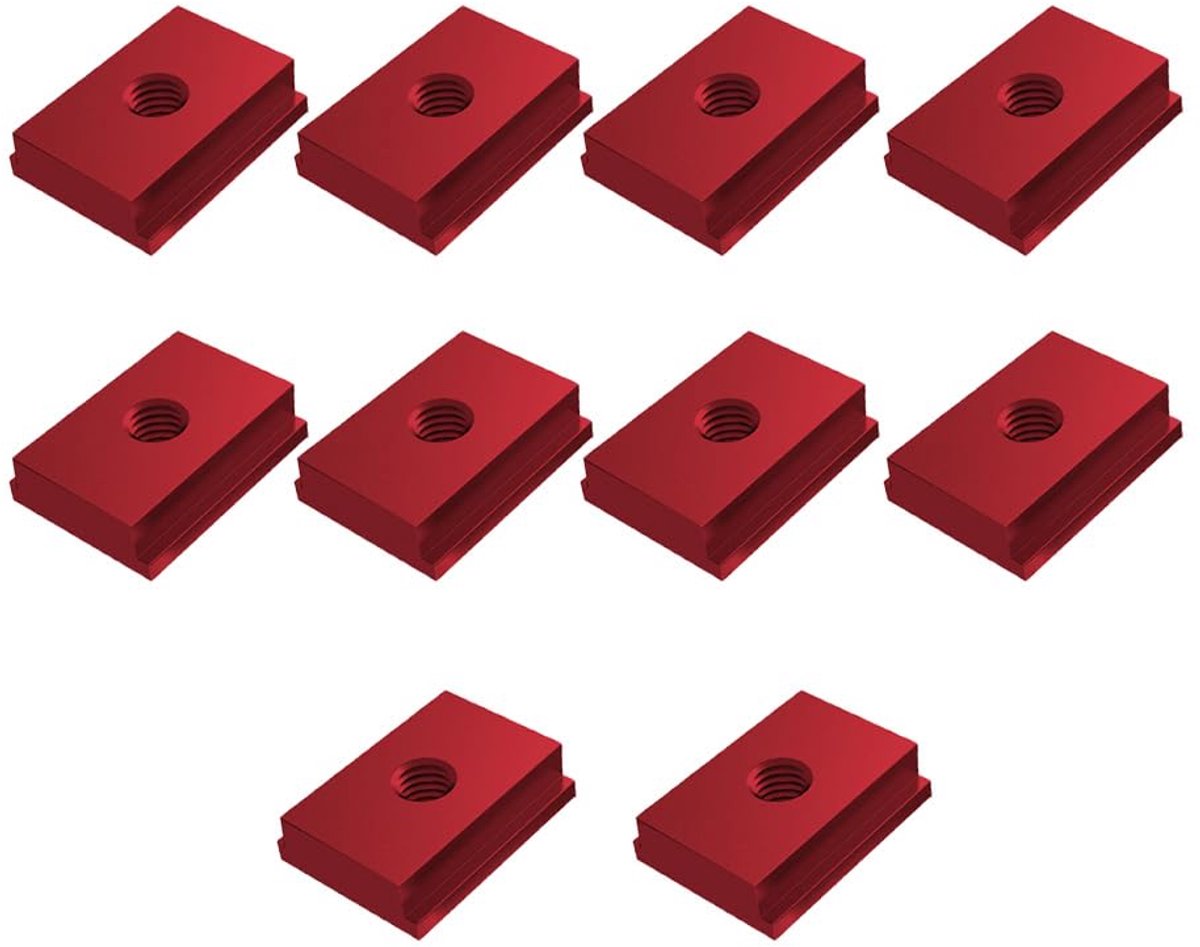SnelShoppen - M8 T-Rail Sliding Nuts - T-Groove Moeren van Aluminium Legering - 10 Stuks - Rood - Ideaal voor Houtbewerking en Meubelconstructie
