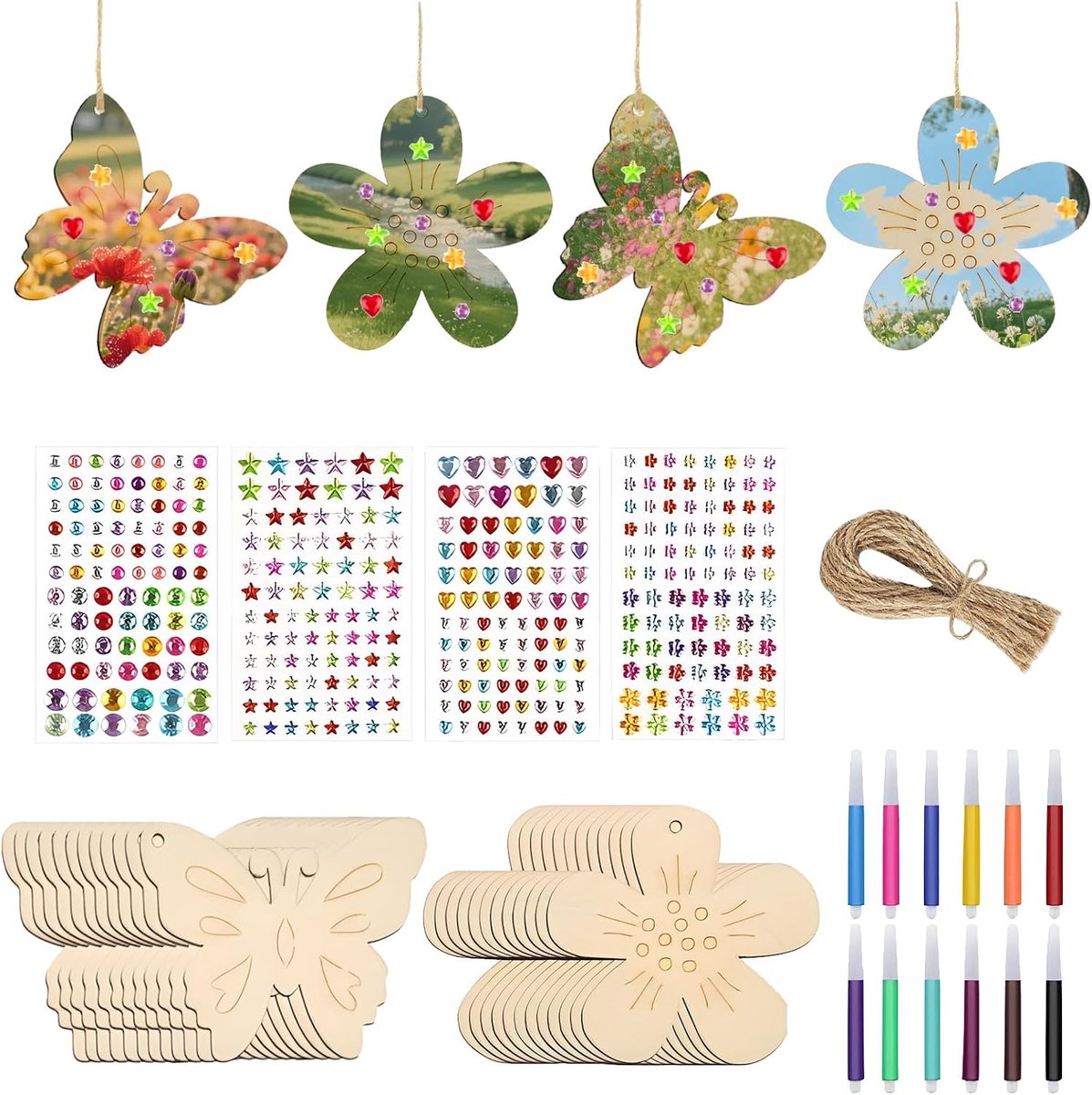 Knutselset voor kinderen 40-delig - Vlinders en bloemen - Creatieve DIY pendanten - Inspirerende handgemaakte sieraden - ShopVlot