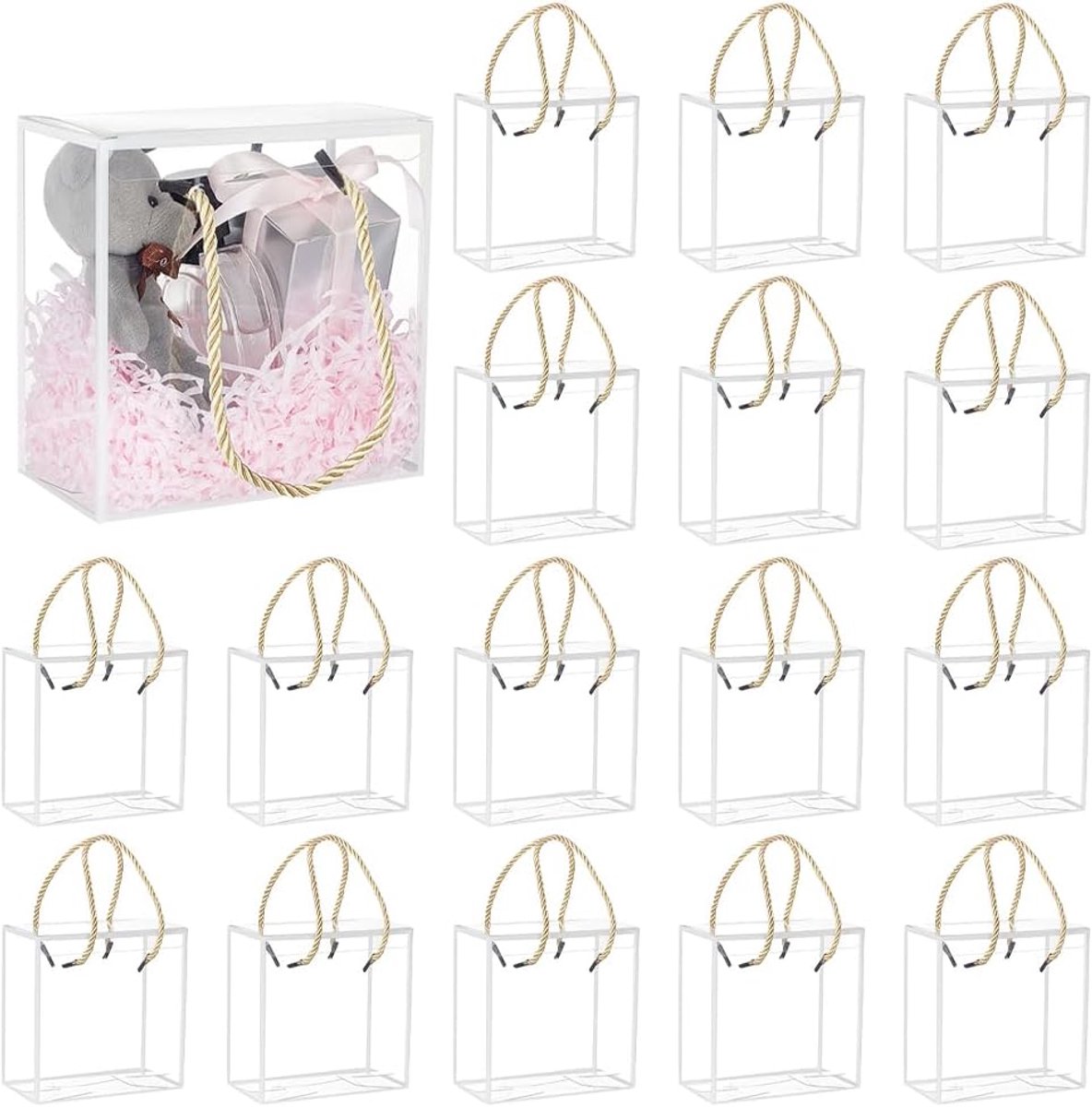 SnelShoppen - Set van 20 Transparante Geschenkdozen 14x14x7,5 cm PET-Plastic met Witte Rand voor Bruiloften, Verjaardagsfeestjes en Feesten