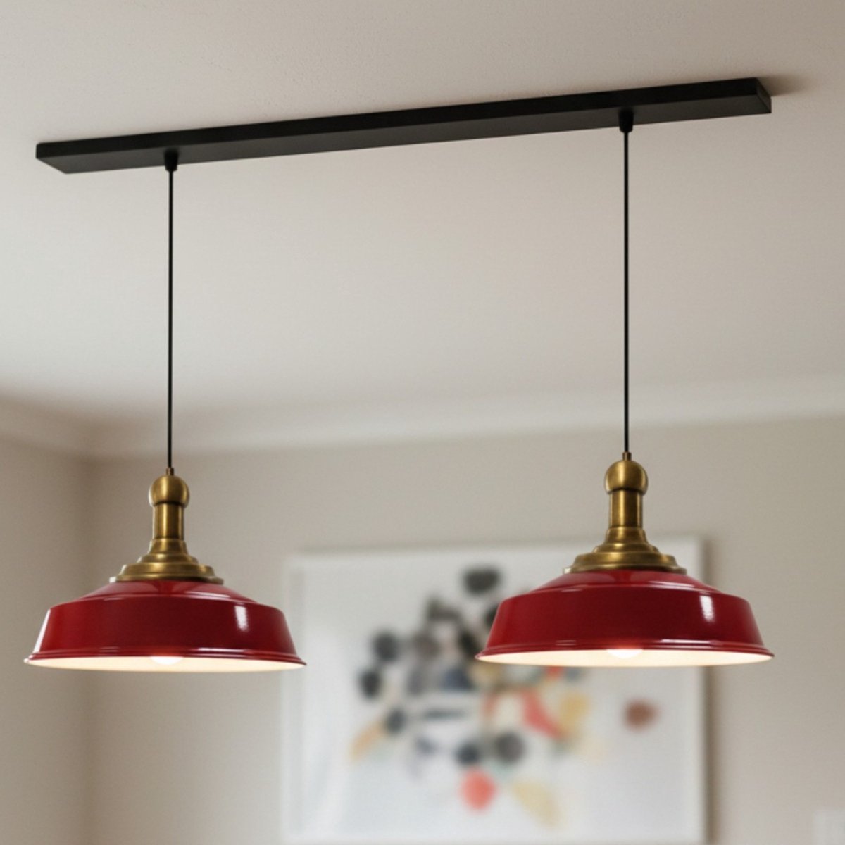 Bamyum Asletl hanglamp, industriële Modern stijl, Ø41 cm, rood metalen lamp