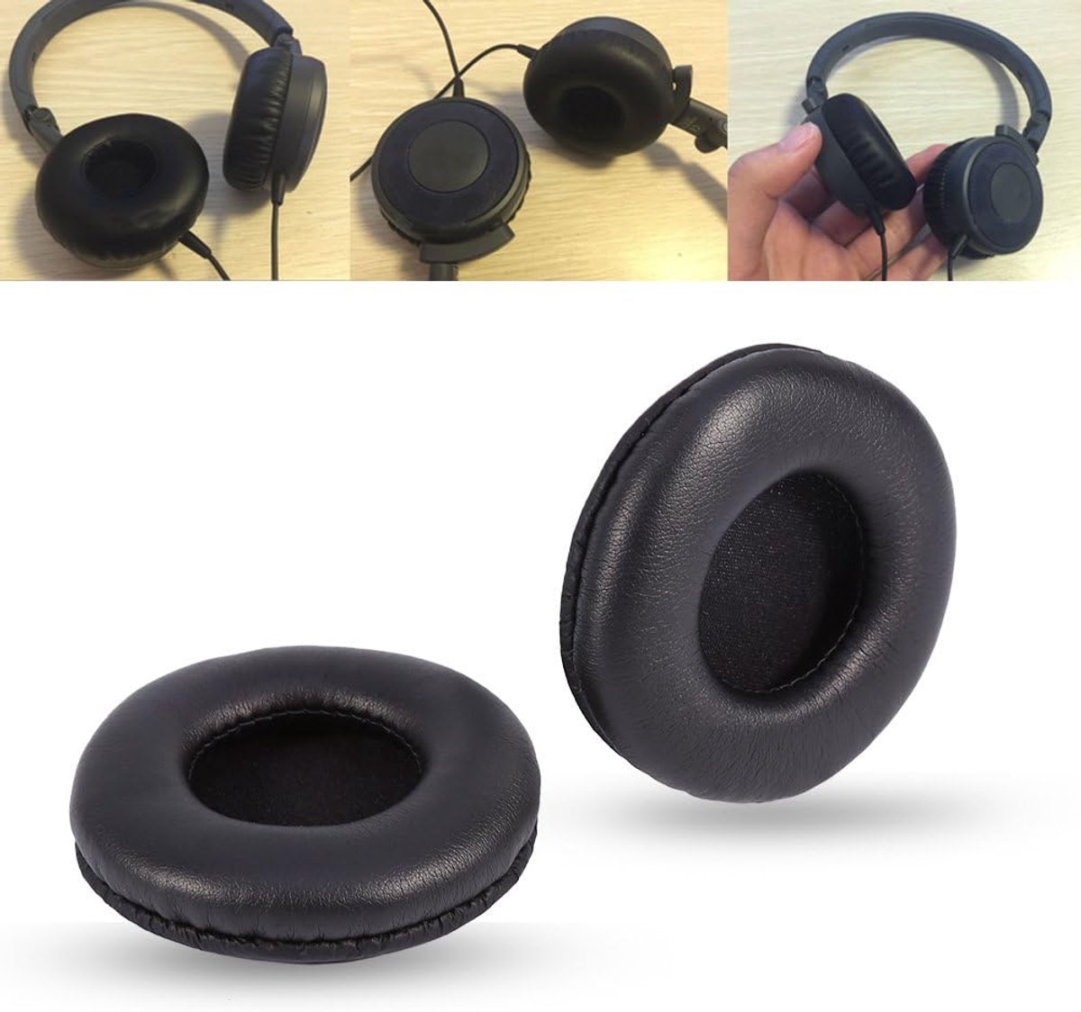 SnelShoppen - Vervangende Leren Oorkussens, 75mm Vervangende Oorkussens, Hoofdtelefoon Geheugen Schuim, Geschikt voor de meeste Over-Ear Hoofdtelefoon