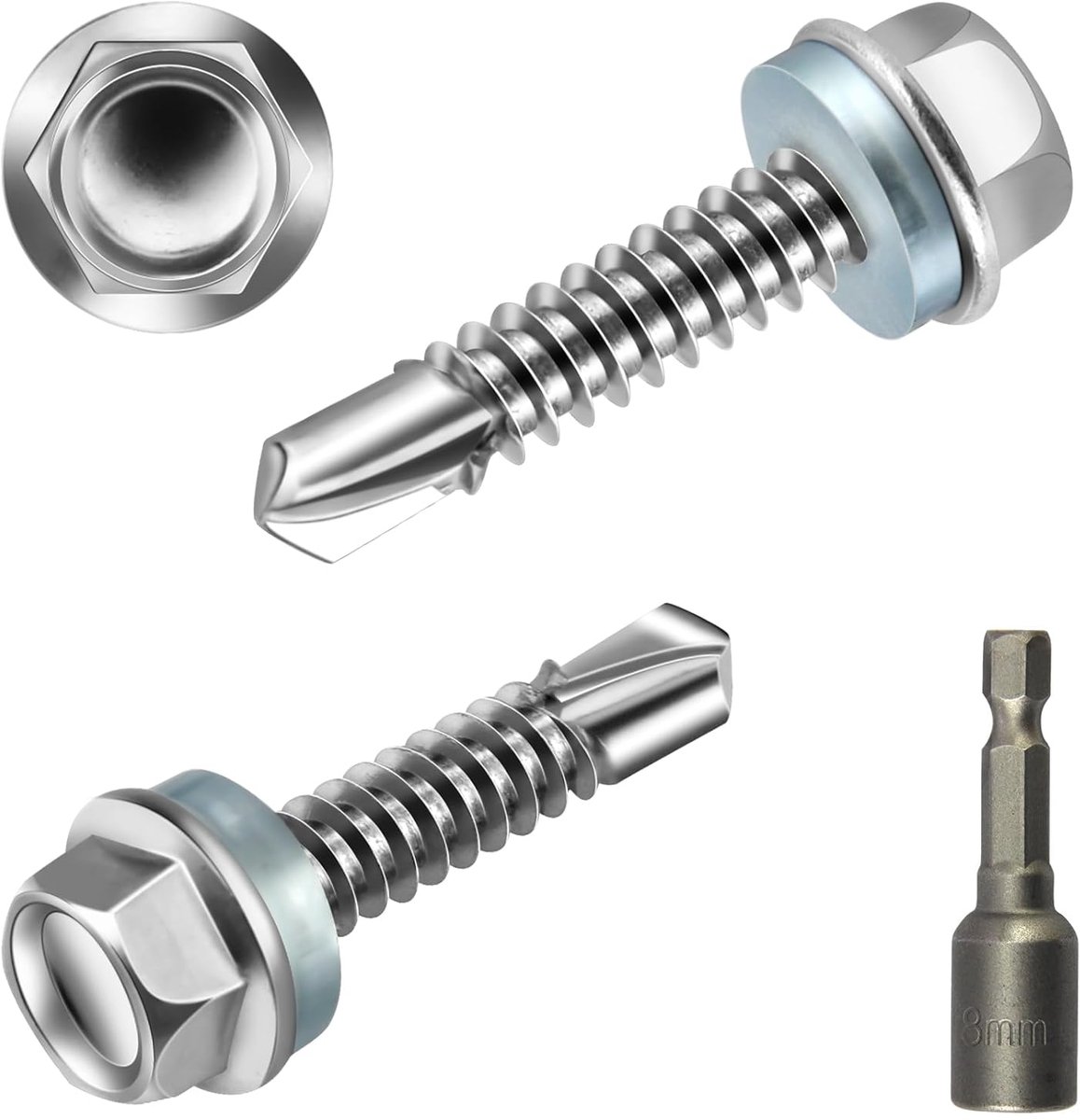 SnelShoppen - Pack van 40 RVS Dakschroeven 5.5 x 25 mm met Dichting, Trapeziumschroeven, Zeskantboorschroeven, Zelfborende Schroeven voor Dakbedekking
