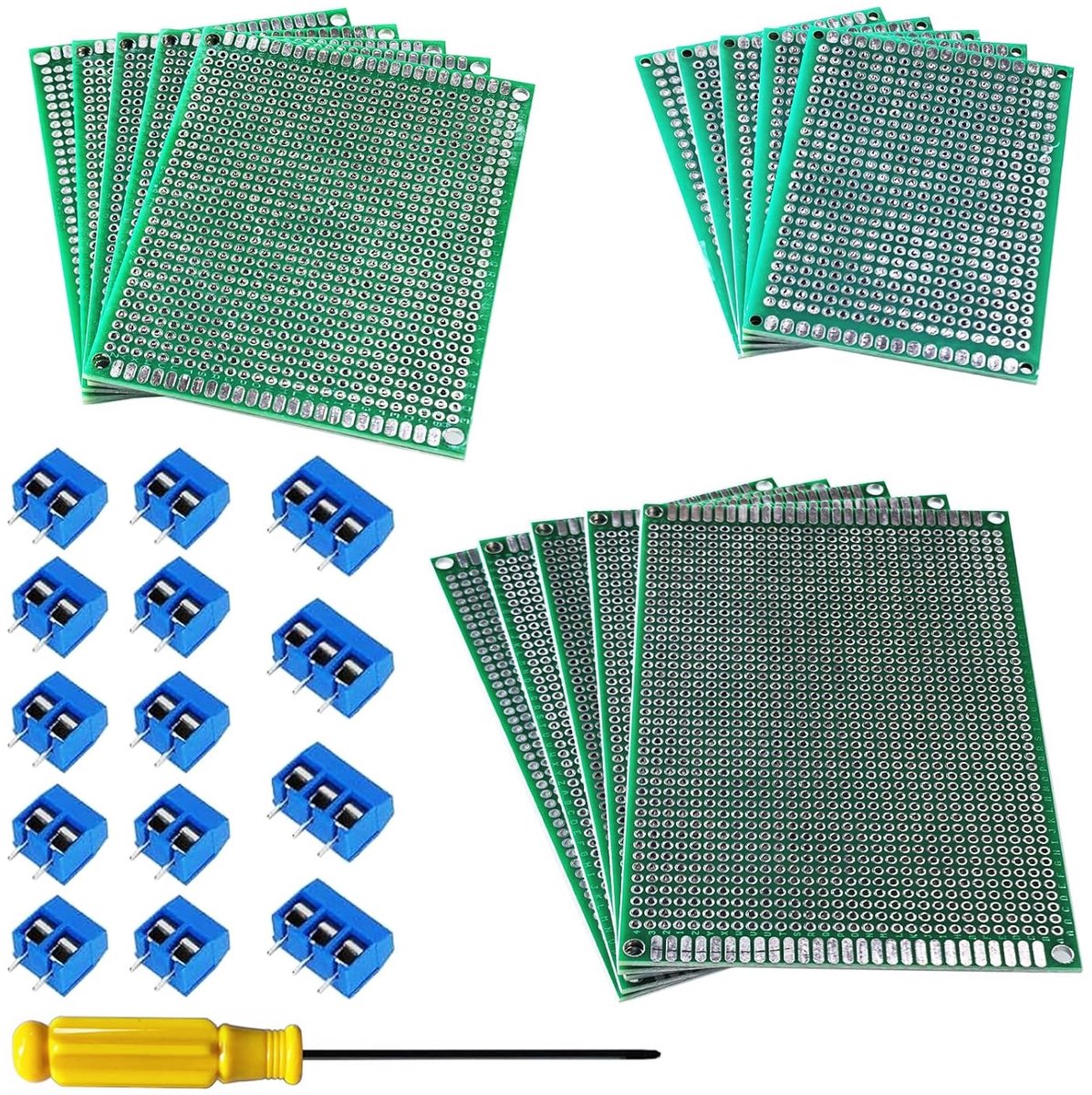 GTIWUNG PCB Universal Board Kit 8x12/7x9/5x7cm Double Sided PCB + 14pcs Screw Terminal 2 Pin 3 Pin Screw Terminal Block - ShopVlot