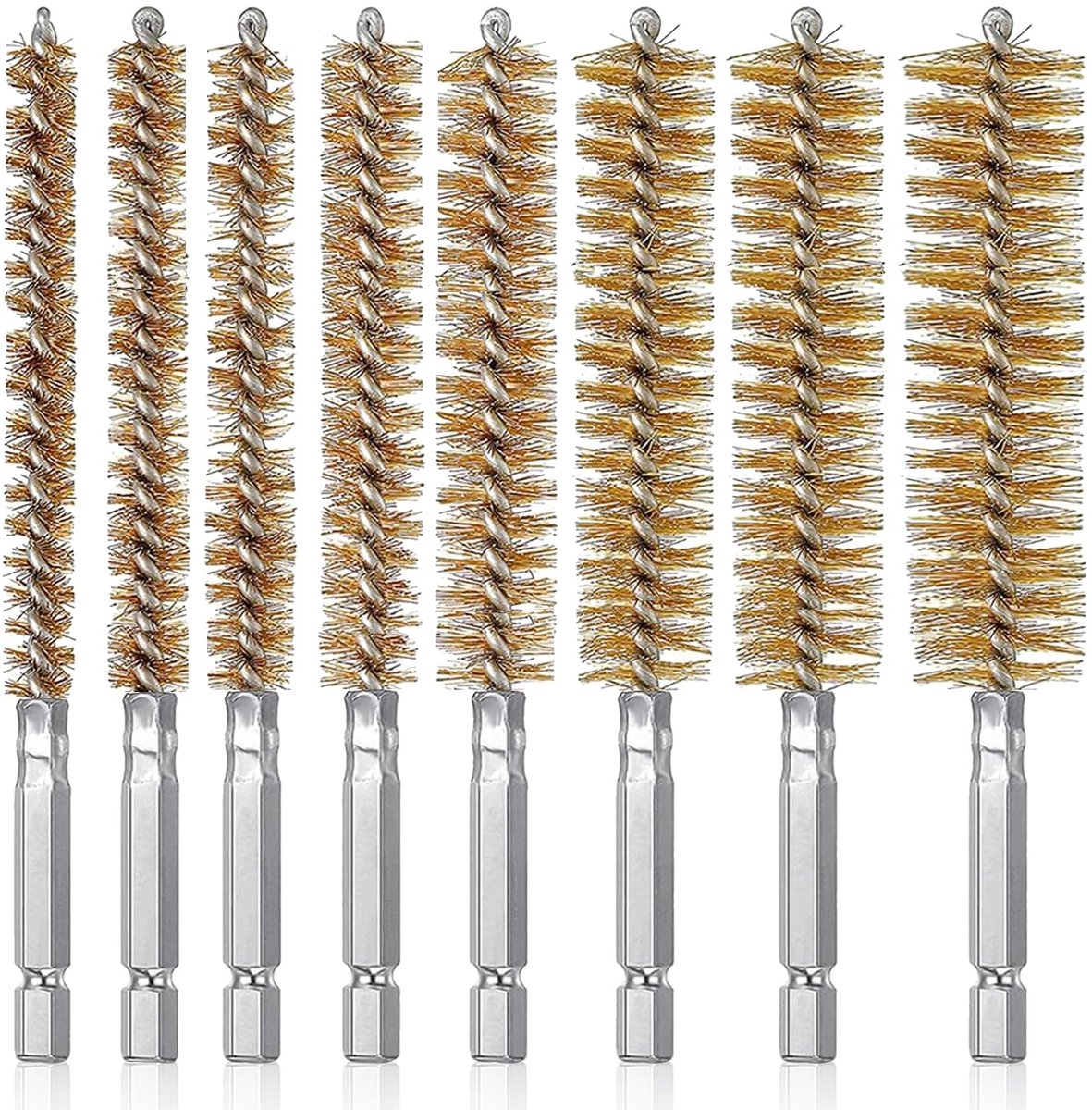 8pcs Brass Drill Brushes, 8 Sizes Twisted Wire Brush with Handle and 6.35mm Hex Shank for Drills and Impact - ShopVlot