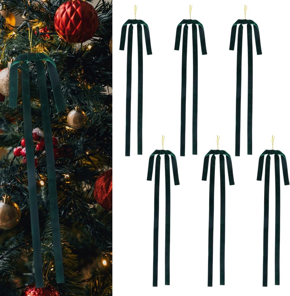 SnelShoppen - 6 Velvet Kerststrikken Vintage Stijl Polyester Decoratieve Hanger voor Kerstboom - Groen 395mm Breed