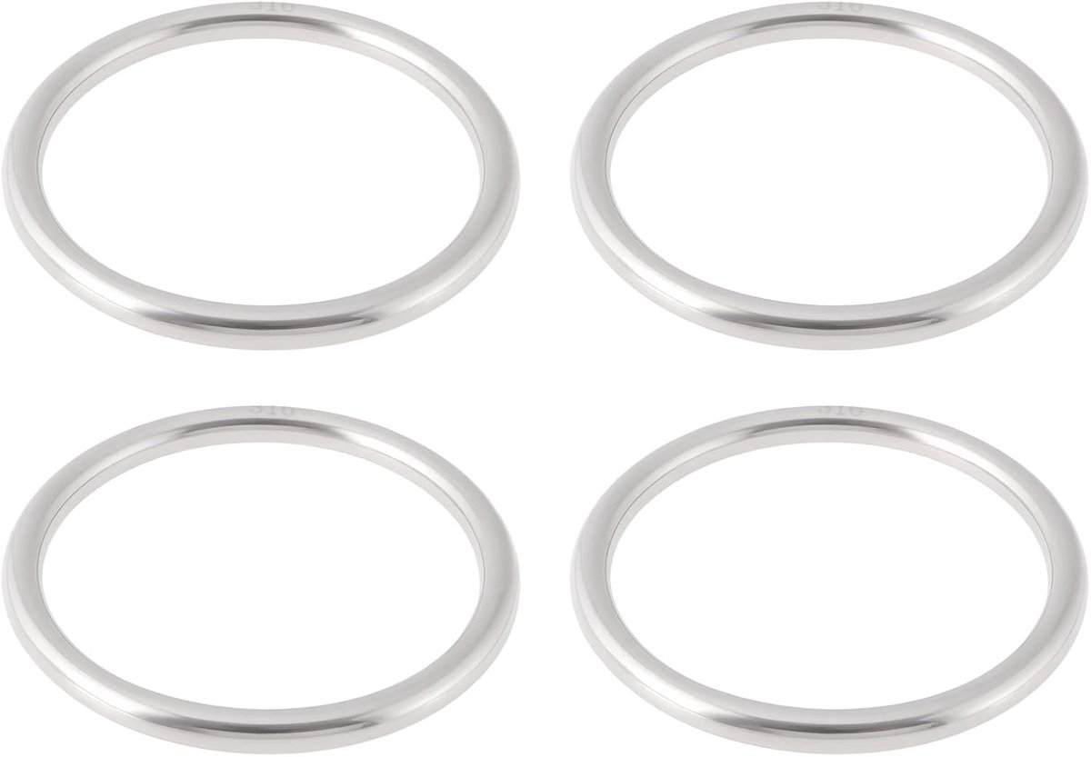 SnelShoppen - 4 Stuks 316 Rvs Ronde Ring ID 50mm Dikte 5mm Gelaste O-Ringen voor Zeil Touw, Webbing, Mooring, Tuin en Buitenactiviteiten