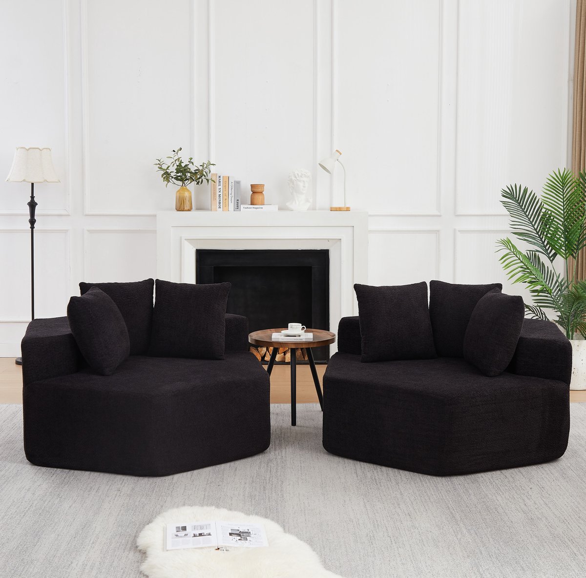 MIVRAY Zitbank 1-Zits - Zeshoekig Modulair Ontwerp Met 3 Kussens - Voor Woonkamer En Lounge - Chenille - Zwart