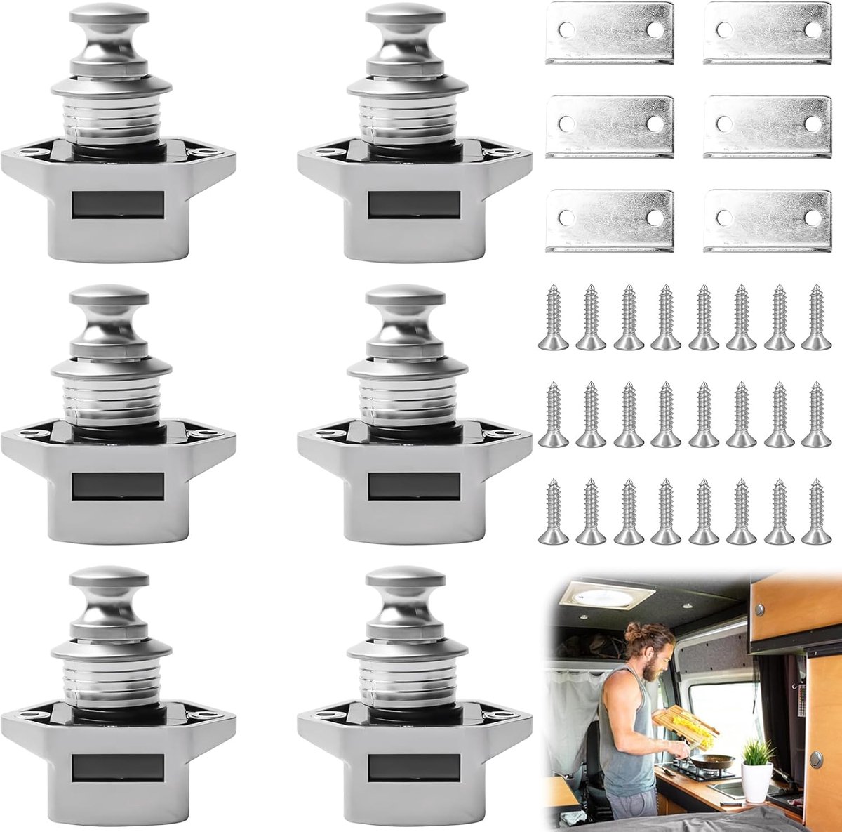 Push-lock slot 6 stuks - hoogwaardig ABS en zinklegering - roest- en corrosiebestendig - ideaal voor camper en boot - ShopVlot