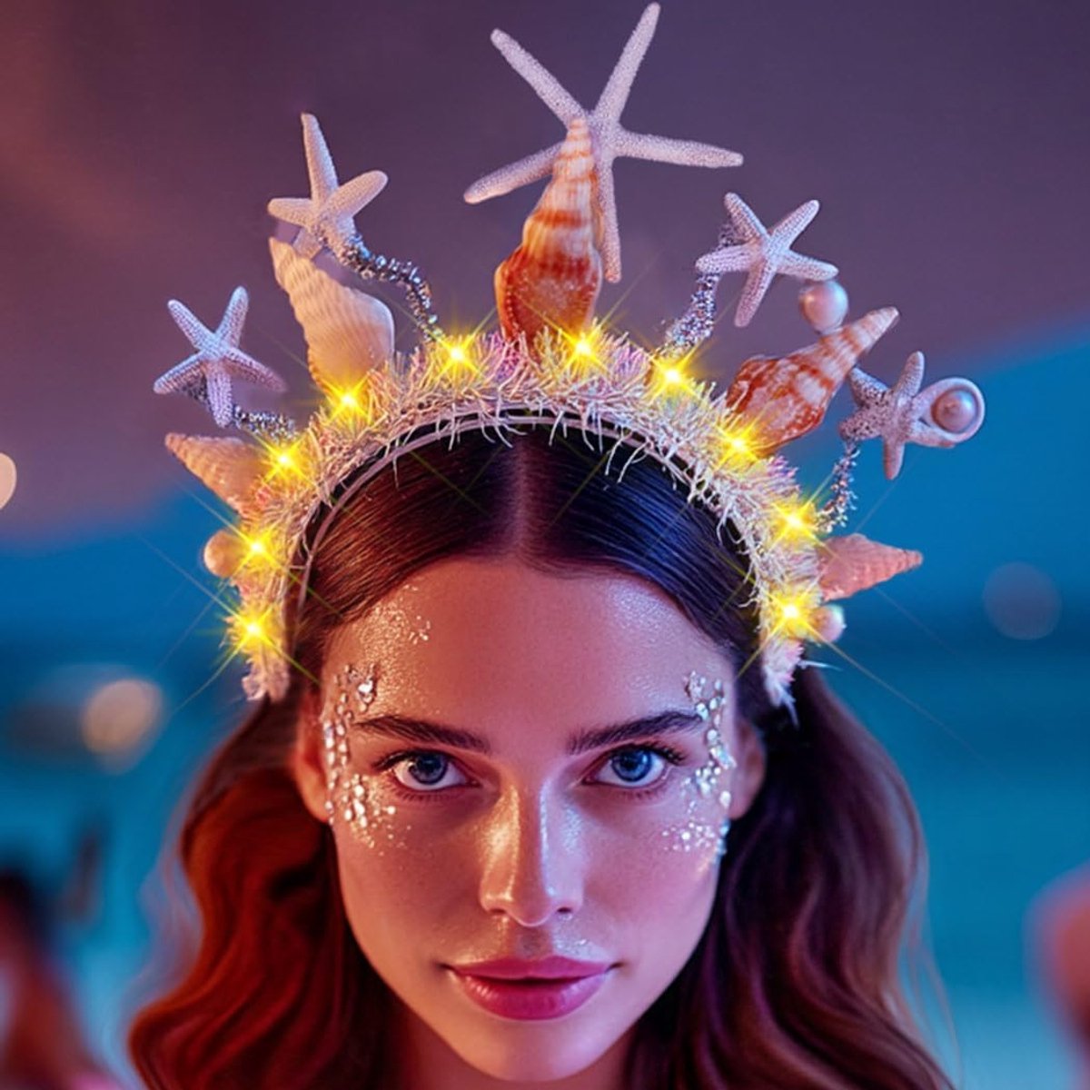 Light up Starfish Headband LED Conch Hairband Glowing Mermaid Hair Hoop Flashing Pearl Hair Accessories For Women - ShopVlot