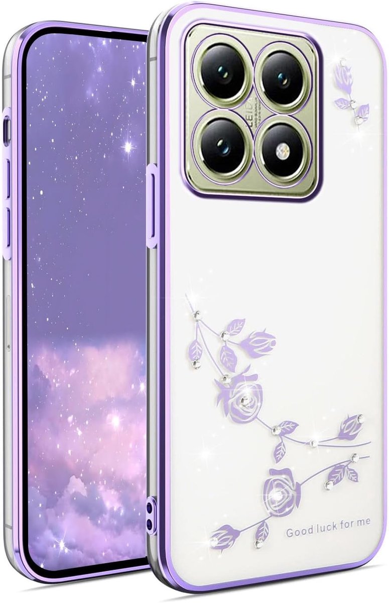 SnelShoppen - Beschermhoes voor Xiaomi 15T Ultra Dun Schokbestendig Transparant Zachte Siliconen Hoes Elegant Galvaniseerde Glanzende Diamanten Bloeme