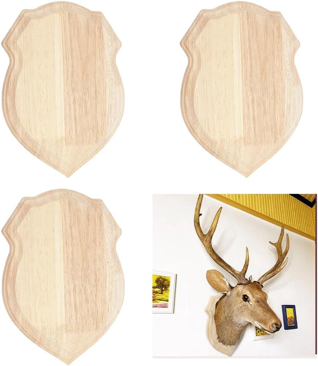 SnelShoppen - 3 stuks onafgewerkte houten schildplaten 30 x 22,5 x 1,7 cm - Blanco houten displayvoet voor knutselen, schilderen en creatief gebruik -
