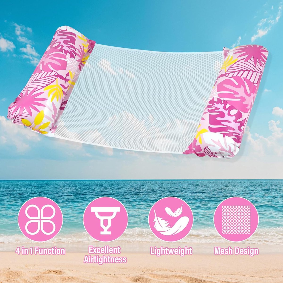 SnelShoppen - 2 Stuks Luchtbed, Zwembad met Luchtpomp, 4-in-1 Opblaasbare Water Hammock voor Volwassenen en Kinderen, Luchtbedden, Waterstoelen, Zwemm