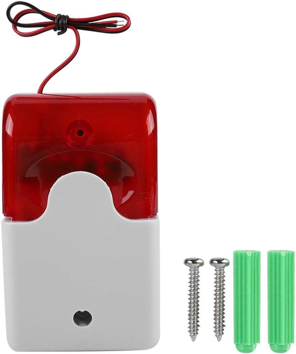 SnelShoppen - Strobe DC 12V Strobe Alarm met Rode Licht voor Thuis, Bedrijf en Land - Veiligheidsalarm met Hoge Toon voor Brandbeveiliging