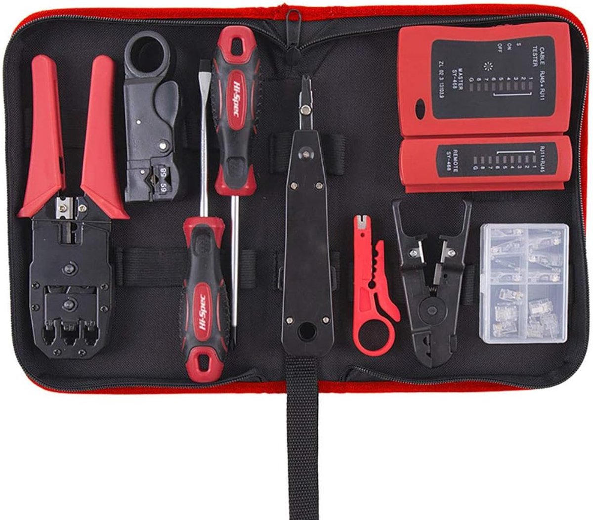 SnelShoppen - Ethernet Netwerk Tool Kit LAN RJ11 RJ45 Cat5e Kabel Tester Crimp Stripper Set voor Computer, Telefoon, Coaxiaal en Datakabels