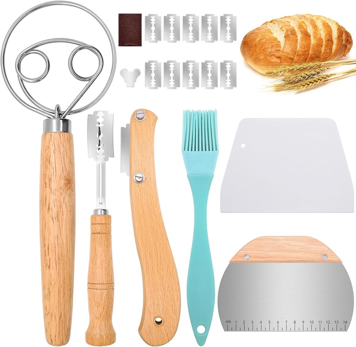 Bakkersmes Set - Zwart - Met 10 Scheermesjes en Leren Beschermhoes - Voor Brood- en Deegverwerking