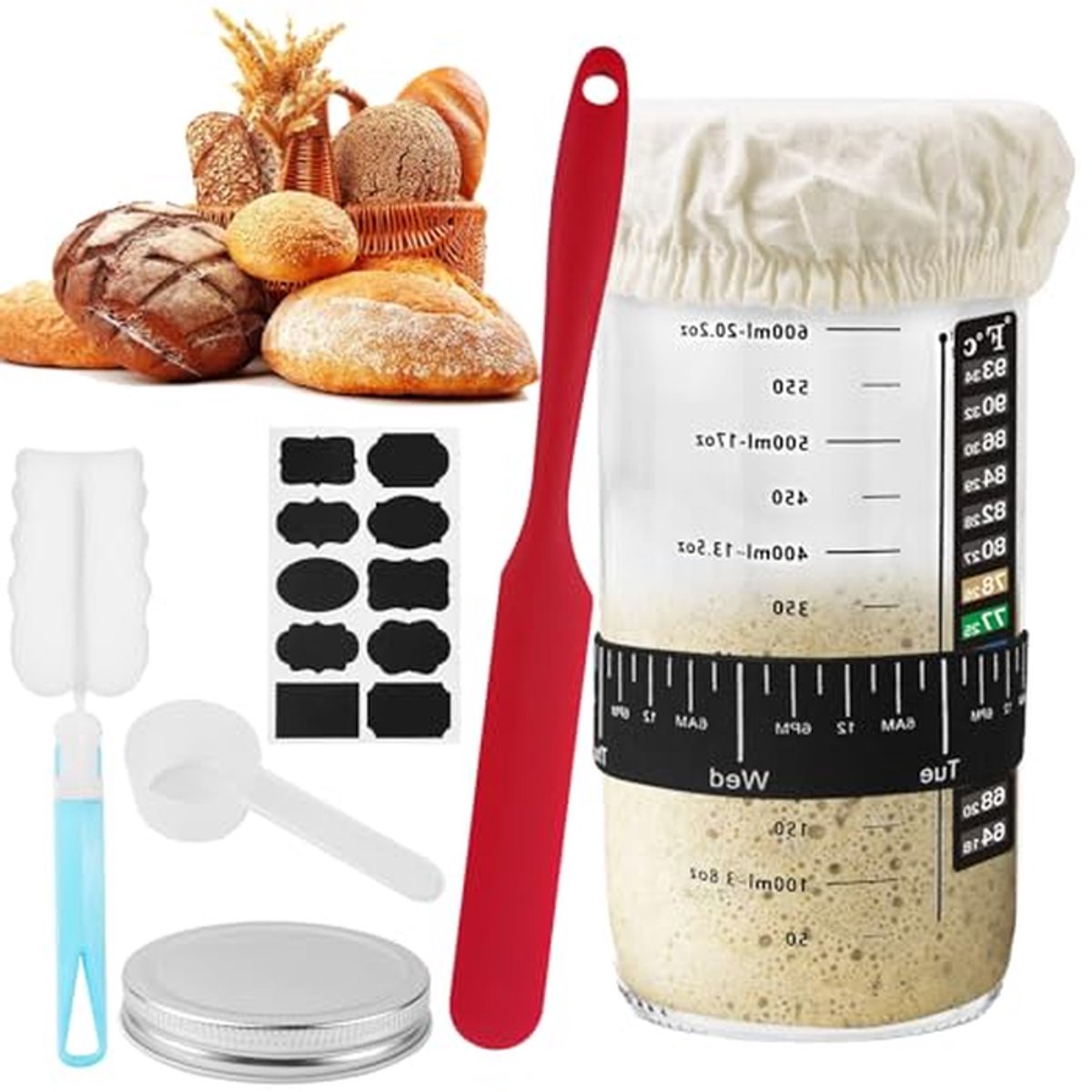 Zuurdesem Starter Kit - Glazen Pot - Brood Bakken - Complete Set - 730 ML - Transparant