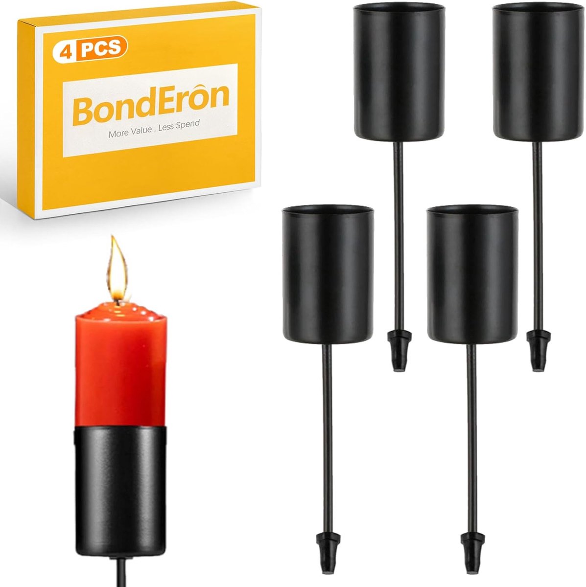 SnelShoppen - 4 Stuks Kaarsenhouders Metaal Zwart voor Stiftenkaarsen - DIY Projecten, Adventskrans, Bloemstukken, Kerst, Pasen, Tafeldecoratie