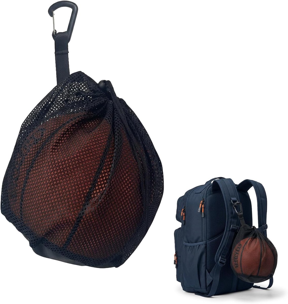 SnelShoppen - Ballennet, Ballentas voor 1 Bal, Draagbare Vouwbare Ballentas met Trekkoord en Karabijnhaak, Netzak voor Basketbal, Voetbal, Tennis, Vol