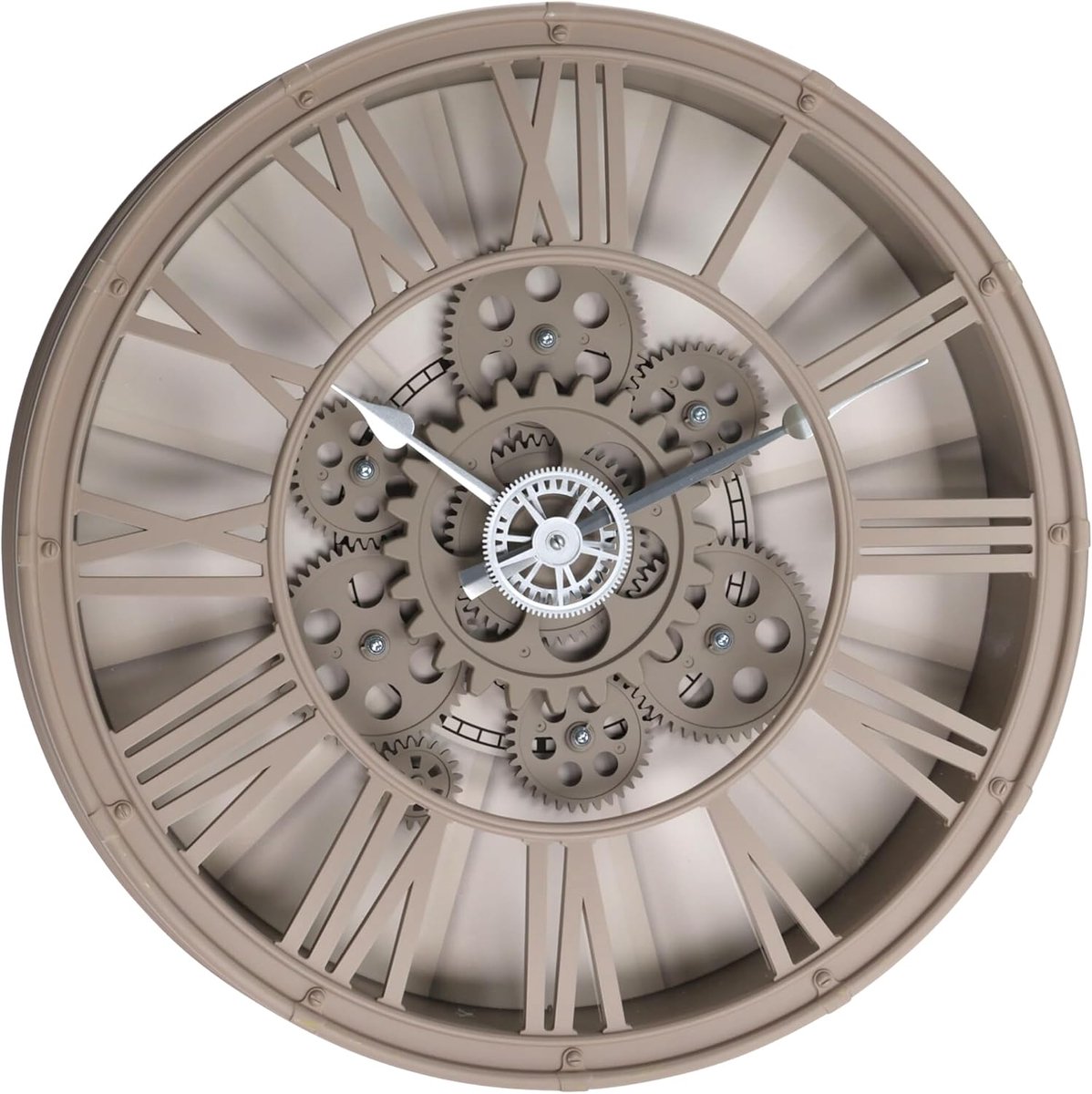 SnelShoppen - Wandklok met Zichtbaar Mechanisme, 38,5 cm, Moderne Decoratieve Klok in Zandkleur, Industrieel Stijl Klok voor Woonkamer