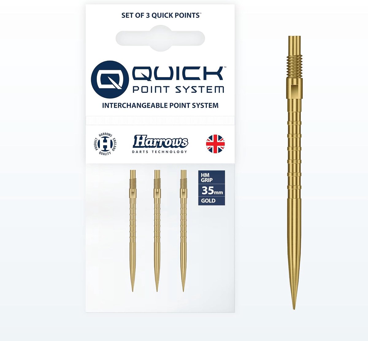 SnelShoppen - Harrows HM Grip Heavy Metal Dart Tips – 35mm Gouden Snelle Punten met Vierkante Grip Ringen – Ideaal voor Professioneel Darten en Compet