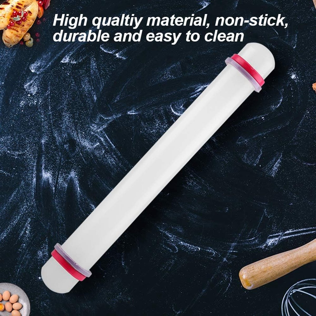 SnelShoppen - Rolling Pin 9 Inch Witte Plastic Niet Plakkerige Fondant Deegroller met Instelbare Ringen voor Bakken en Koken in Keuken