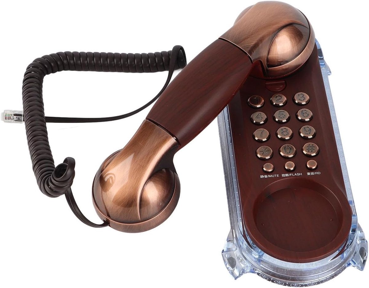 SnelShoppen - Retro Telefoon Wandtelefoon - Antieke Bedrade Telefoon met Metaalstructuur - Duurzaam en Ergonomisch - Rood Koper - Perfect voor Thuisge
