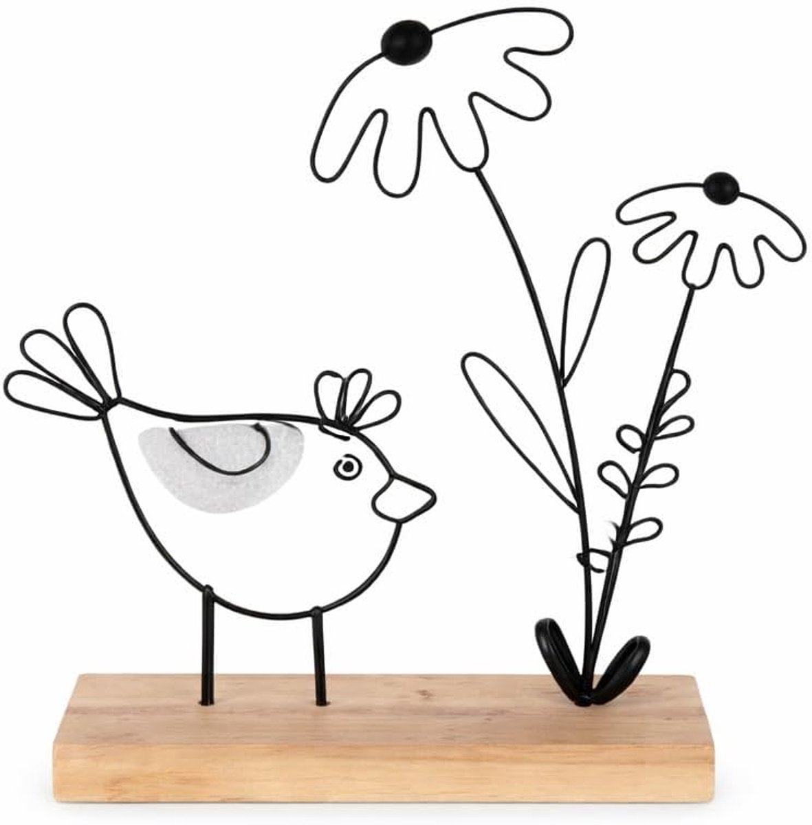 SnelShoppen - Decoratieve Draad Vogel op Stand 20 cm Metaal Bamboe Stof Modern Lente Decoratie Zwart Natuur Pasen Raamdecoratie