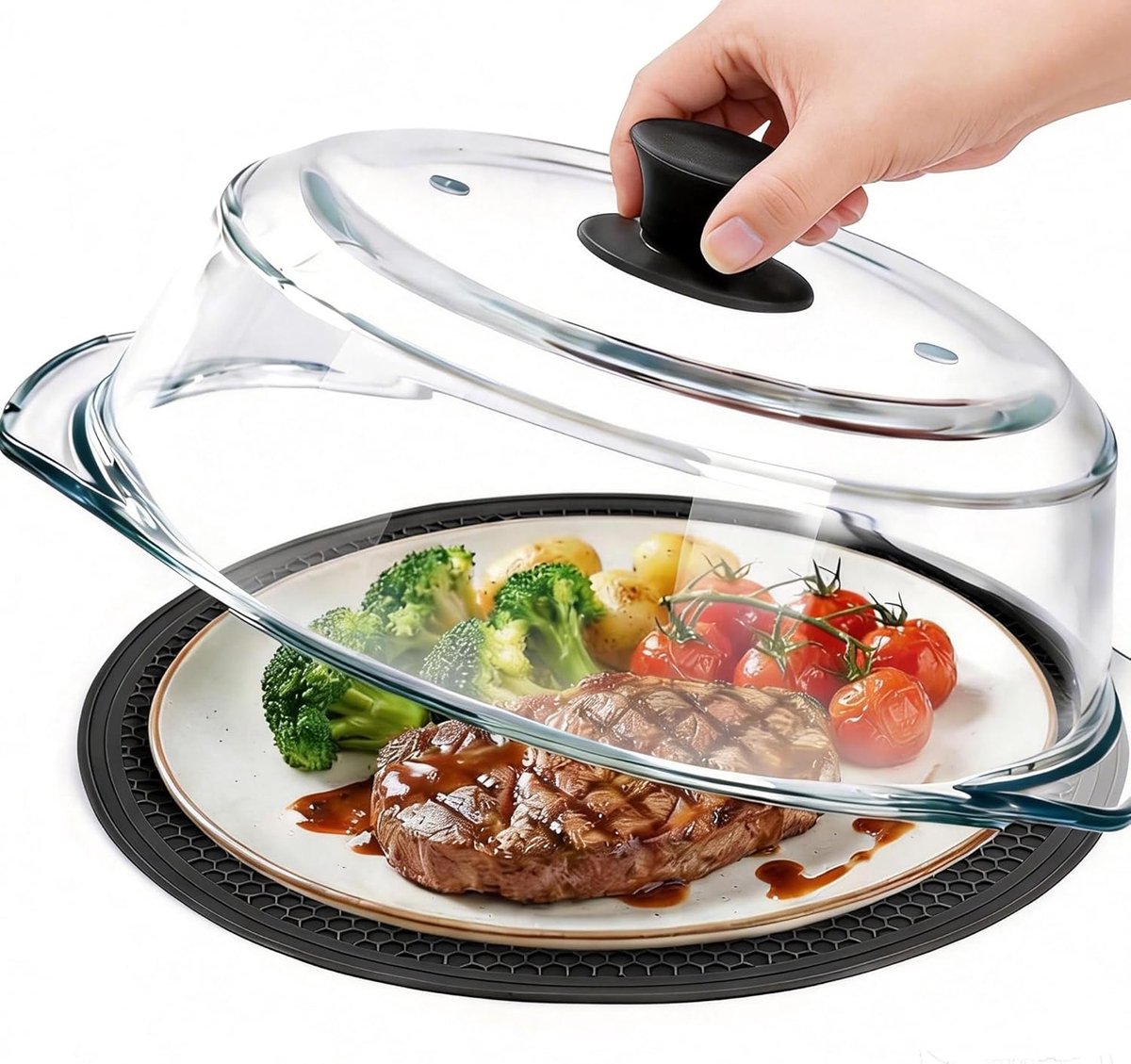 Magnetrondeksel - Glazen spatdeksel voor de magnetron - Transparant - Voor het afdekken en verwarmen van voedsel - Geschikt voor borden, kommen en schalen - 28*28*8cm - Transparant