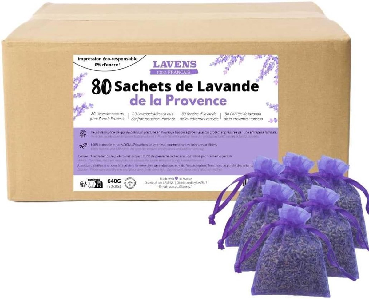 SnelShoppen - 80 Zakjes Lavendelparfums van Premium Kwaliteit - Herkomst Provence Frankrijk - 640G - Ideaal voor Kledingkast, Linnengoed en Kast - Int