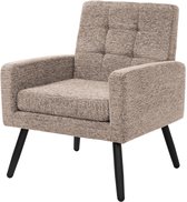 ML-Design Fauteuil 66.5x80x63.5 cm bruin, moderne loungestoel serie, comfortabele relaxstoel met armleuningen en gevlochten bekleding, robuust stalen frame met een draagvermogen tot 150 kg, luxe en stijlvolle stoffen loungestoel voor uw woonkamer