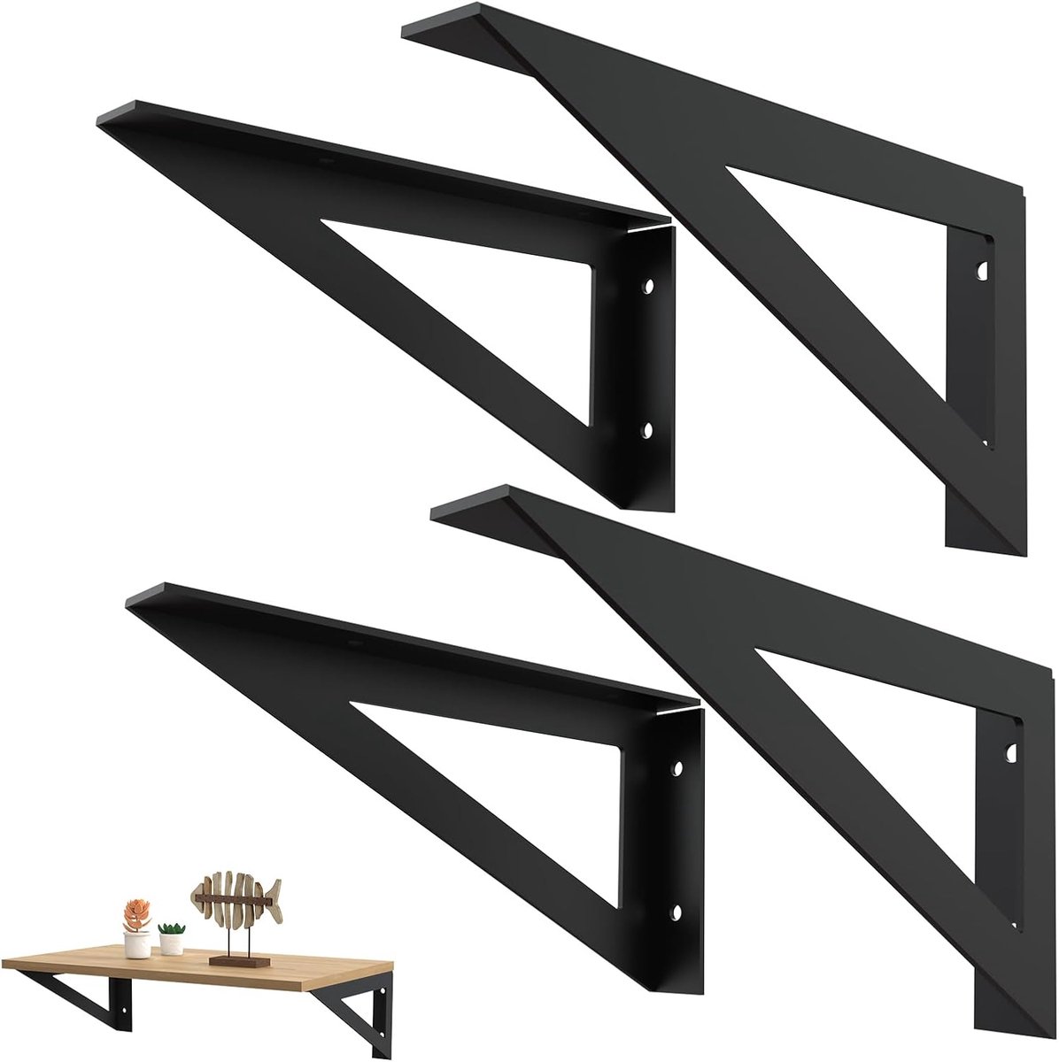 SnelShoppen - BRATA Planksteunen 25 cm, zwart, 4 stuks, 90 graden standaard, driehoekige structuur, ideaal voor elke inrichting