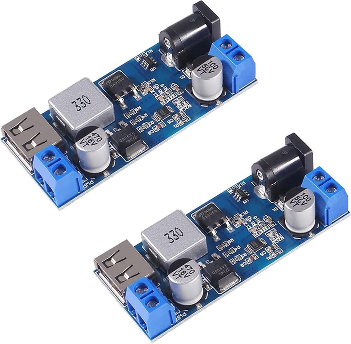 SnelShoppen - DC 9V 12V 24V naar DC 5V 5A Step Down Converter, 9-36V naar USB 5V Transformator, Dubbele Uitgangsspanning Regelboard [2 Pack]