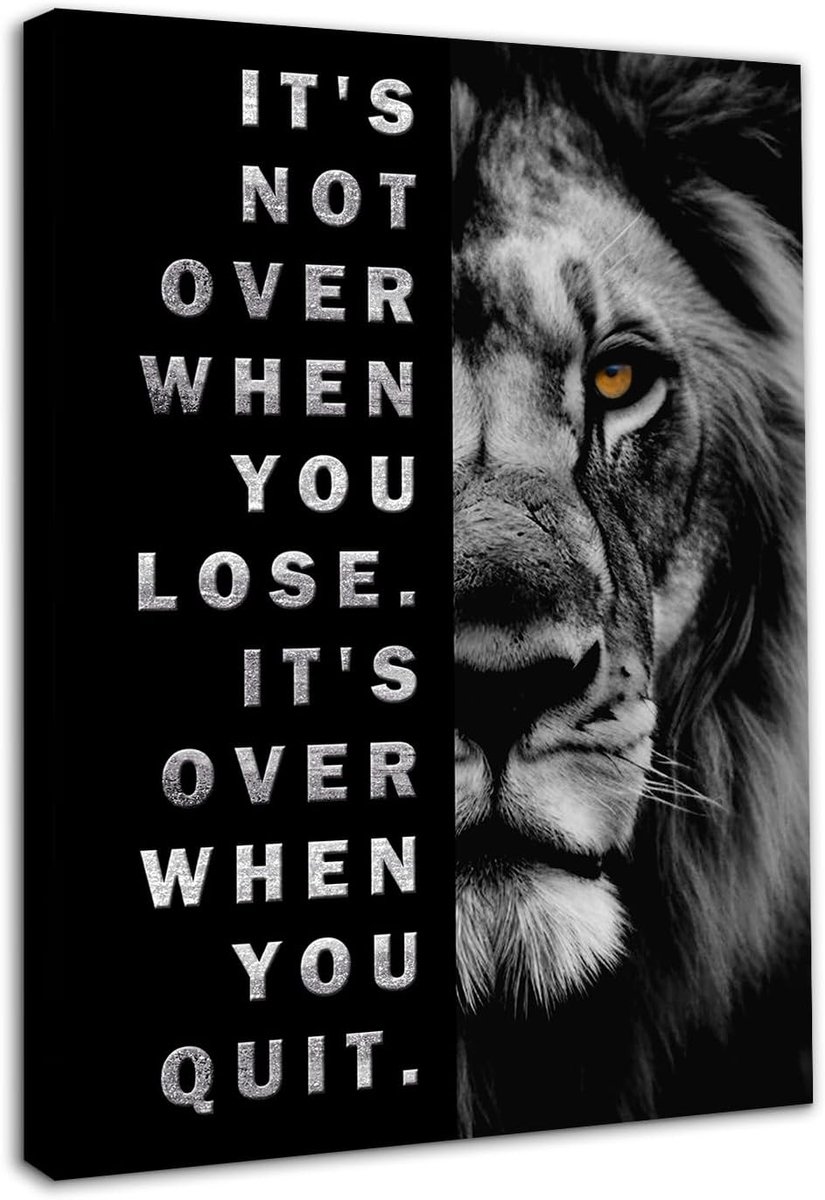 SnelShoppen - Motivational Leeuw Wanddecoratie met Lijst, Zwart-Wit Inspirerende Wandposter voor Kantoor, Sportschool, Slaapkamer 12x16 inch
