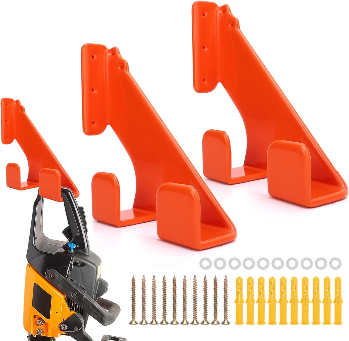 Gugxiom 2 Pcs Chainsaw Hangers, 3 in 1 10 Inch Chainsaw Holder, Heavy Duty Chainsaw Holder for Garage Organization - ShopVlot