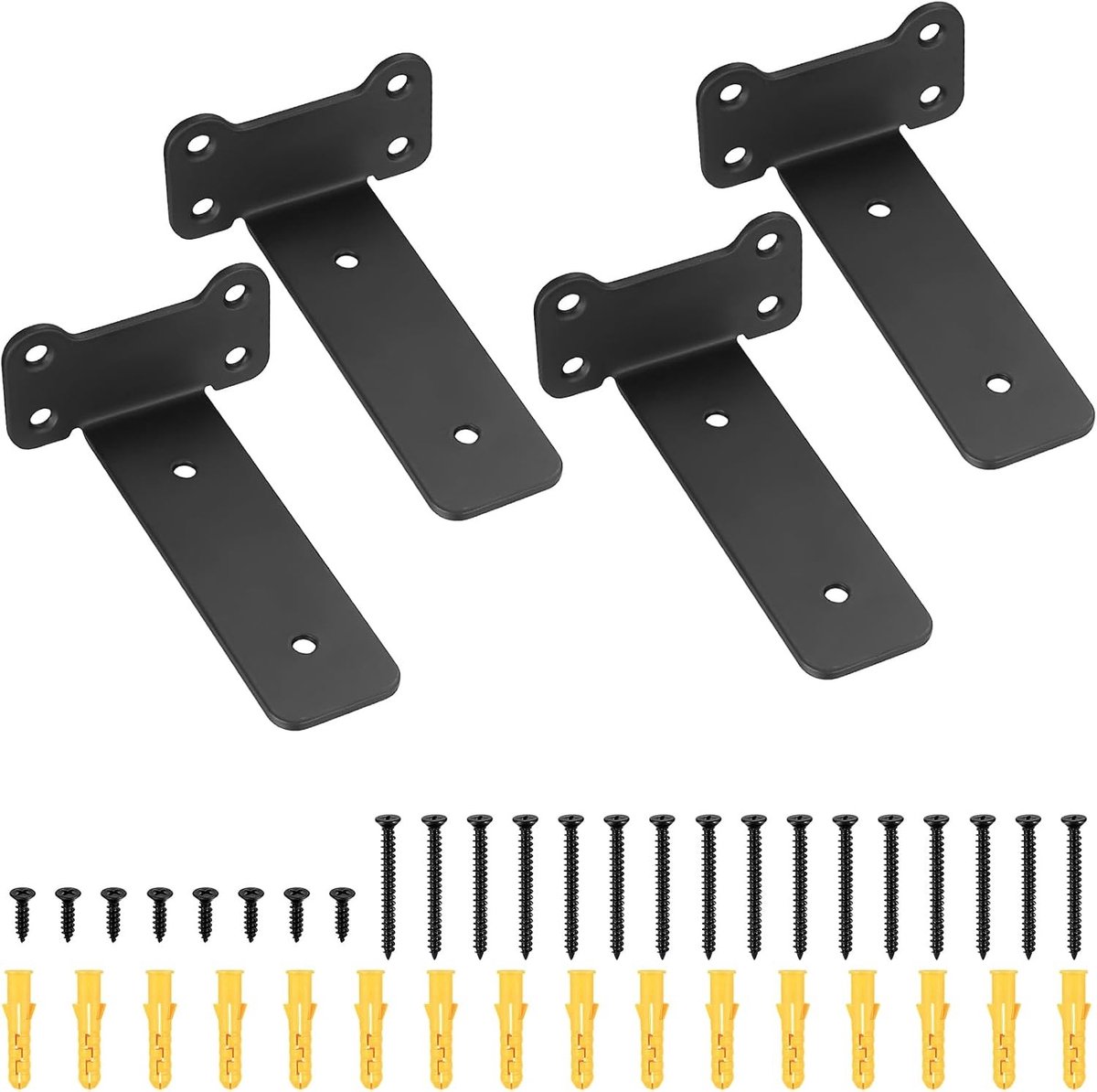 Stevige Wandplanken Steunbeugels, 4 Stuks 5 Inch Zwarte Metalen L-vormige Beugels voor Wandmontage, Ideaal voor Planken en Decoratie