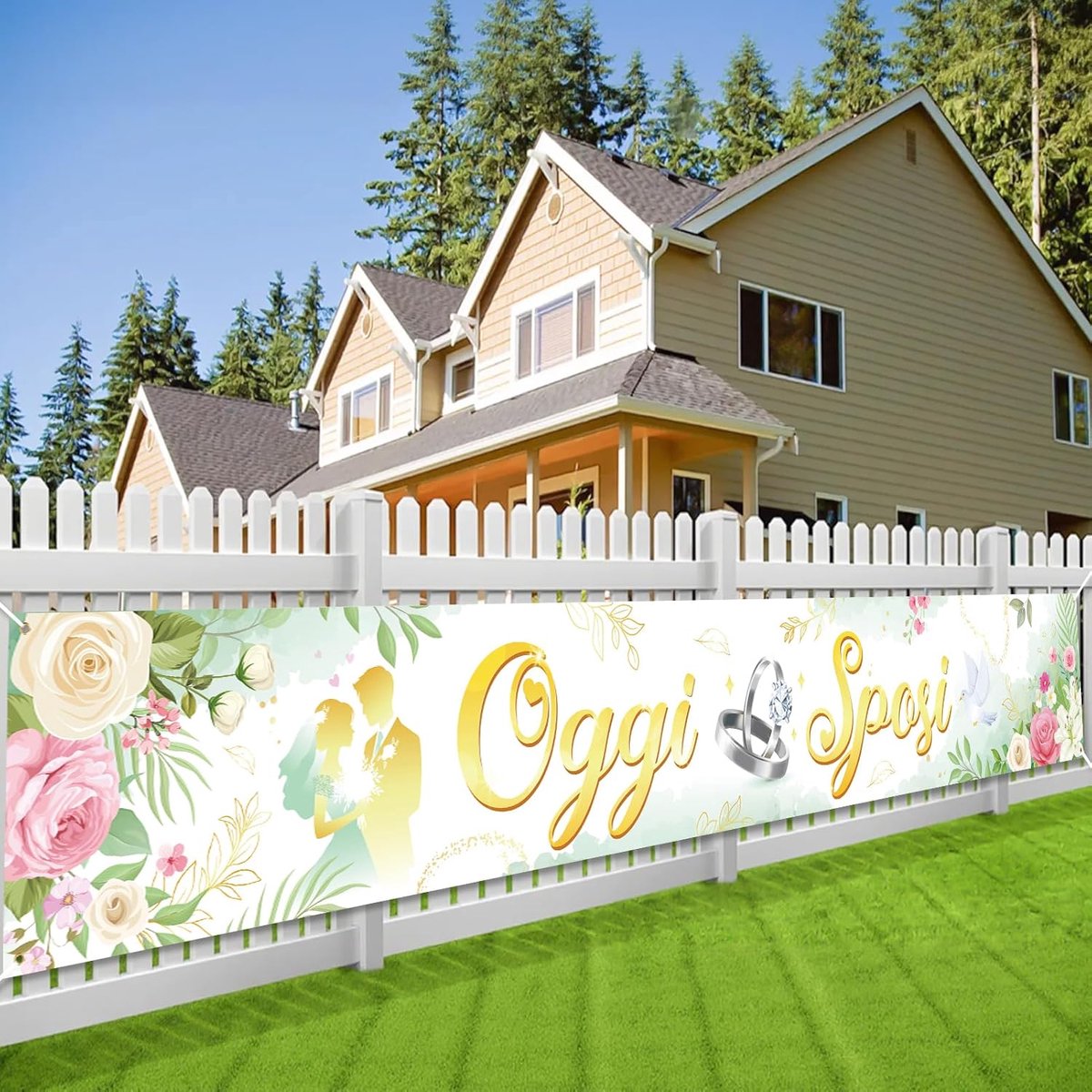 DPKOW Matrimonio Addobbi Oggi Sposi Striscione, Oro Verde Striscione per Matrimonio Decorazioni per CASA Giardino - ShopVlot