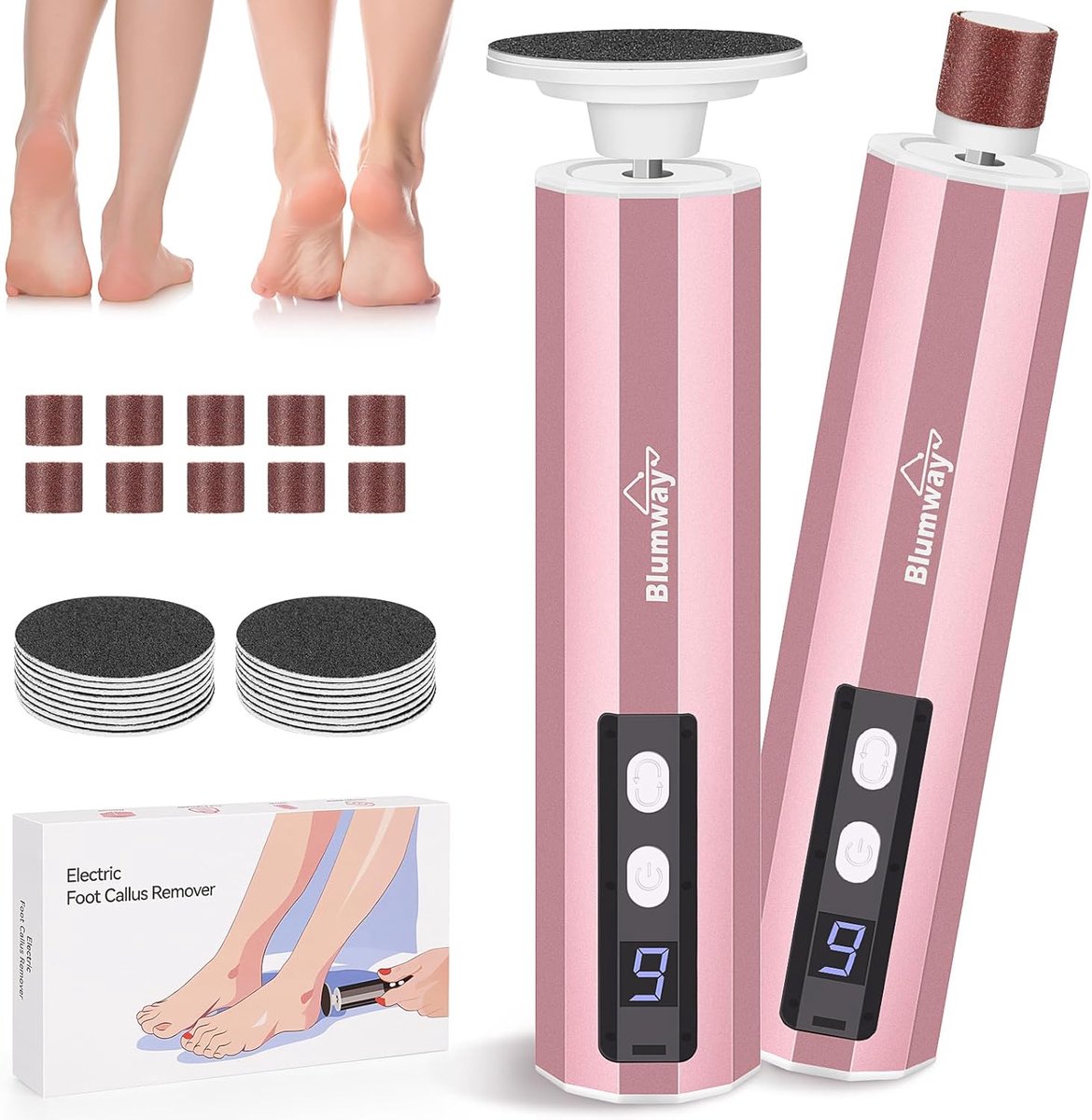 SnelShoppen - Elektrische Voet Callus Verwijderaar, 2-in-1 Voetvijl en Nagelversterker, 9 Instelbare Snelheden, 30 Vervangende Schuurpapier, Pedicure,